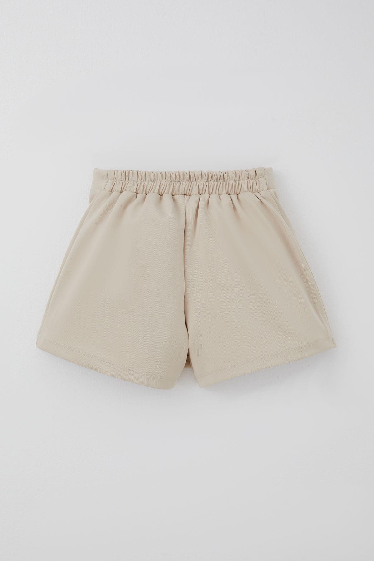 Breeze Kız Çocuk Şort Etek Cep Kapağı Detaylı Düğme Aksesuarlı Taş (6-12 Yaş)