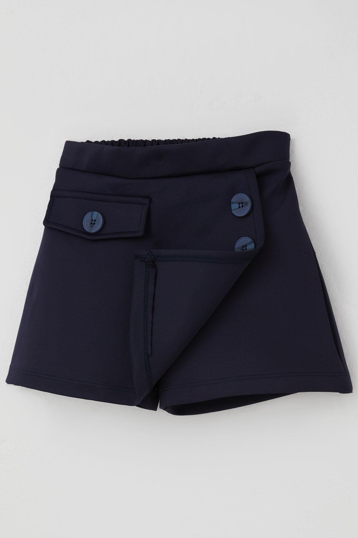 Breeze Kız Çocuk Şort Etek Cep Kapağı Detaylı Düğme Aksesuarlı Lacivert (6-12 Yaş)