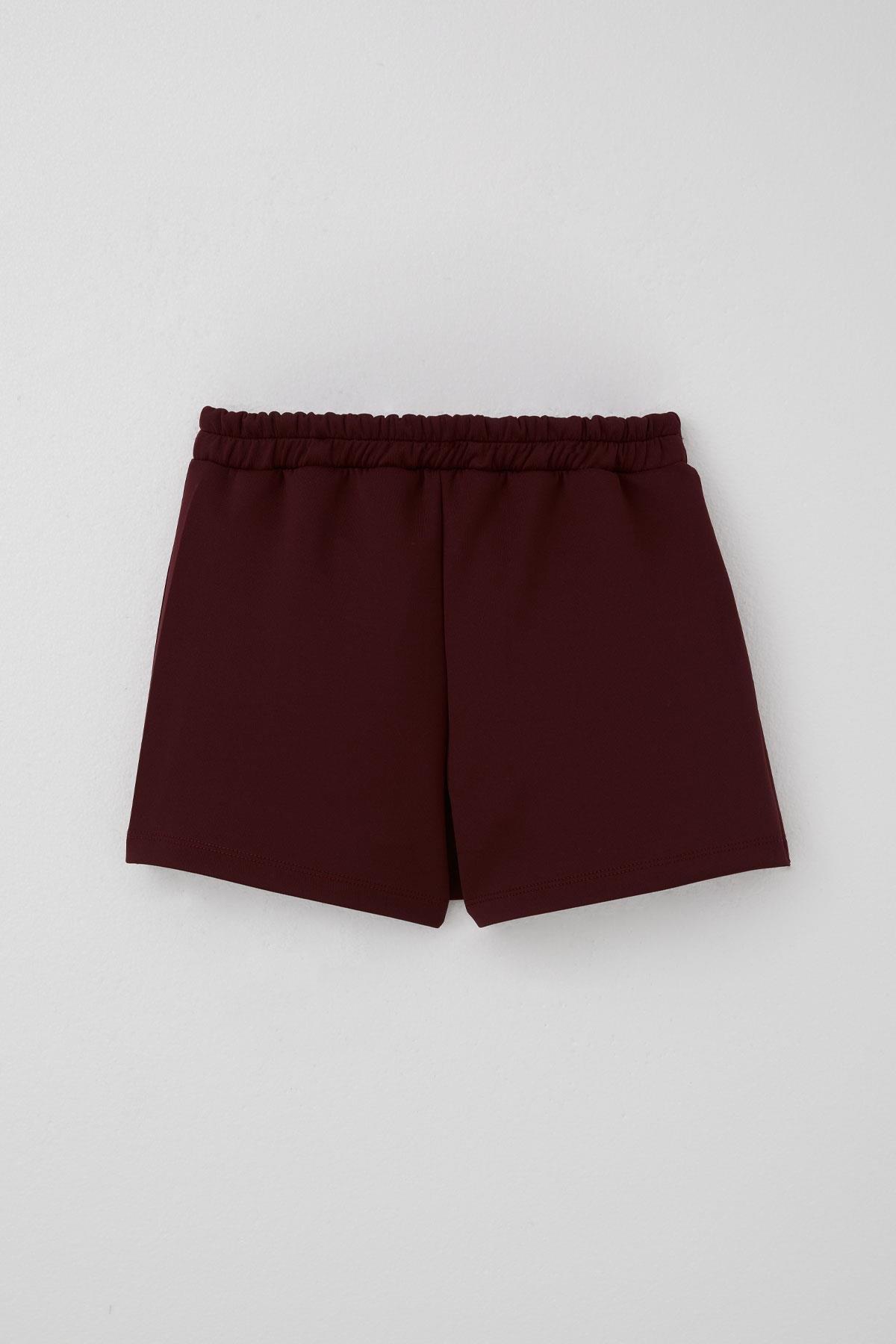 Breeze Kız Çocuk Şort Etek Cep Kapağı Detaylı Düğme Aksesuarlı Bordo (6-12 Yaş)