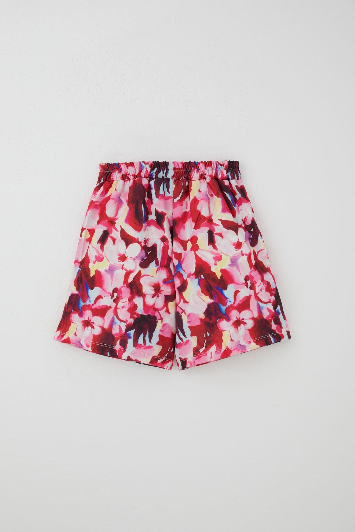 Breeze Kız Çocuk Şort Etek Çiçek Desenli Düğme Aksesuarlı Karışık Renk (6-12 Yaş)