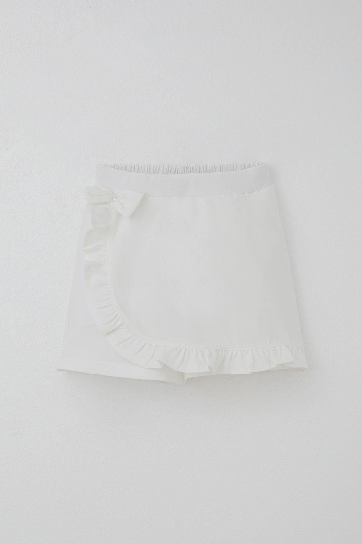 Breeze Kız Çocuk Şort Etek Fiyonk Aksesuarlı Fırfırlı Ekru (6-10 Yaş)