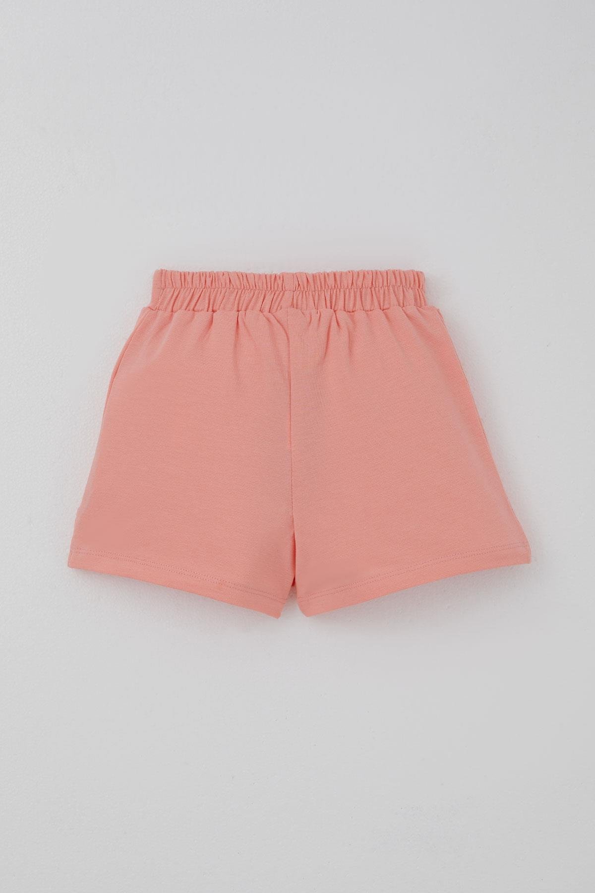 Breeze Kız Çocuk Şort Etek Fiyonk Aksesuarlı Fırfırlı Somon (3-8 Yaş)