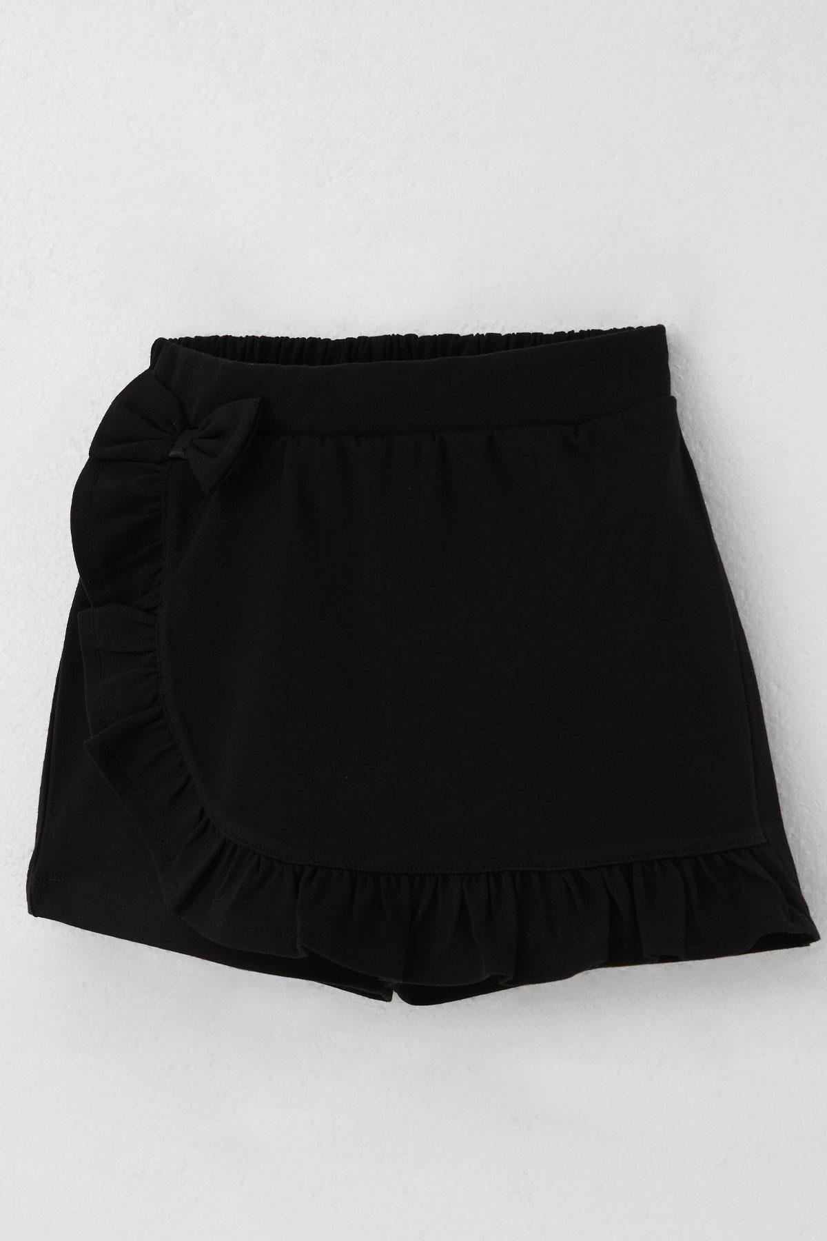 Breeze Kız Çocuk Şort Etek Fiyonk Aksesuarlı Fırfırlı Siyah (3-8 Yaş)