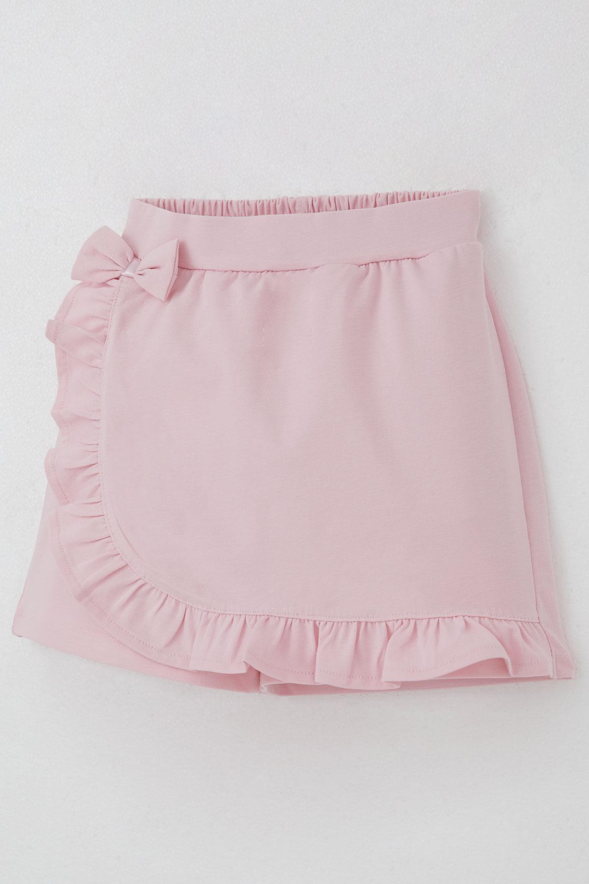 Breeze Kız Çocuk Şort Etek Fiyonk Aksesuarlı Fırfırlı Pembe (6-10 Yaş)