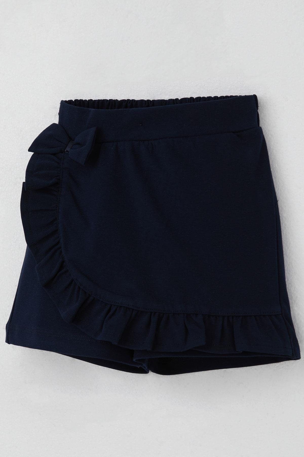 Breeze Kız Çocuk Şort Etek Fiyonk Aksesuarlı Fırfırlı Lacivert (3-8 Yaş)