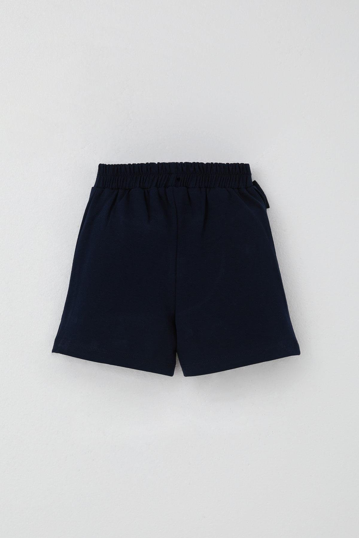 Breeze Kız Çocuk Şort Etek Fiyonk Aksesuarlı Fırfırlı Lacivert (3-8 Yaş)