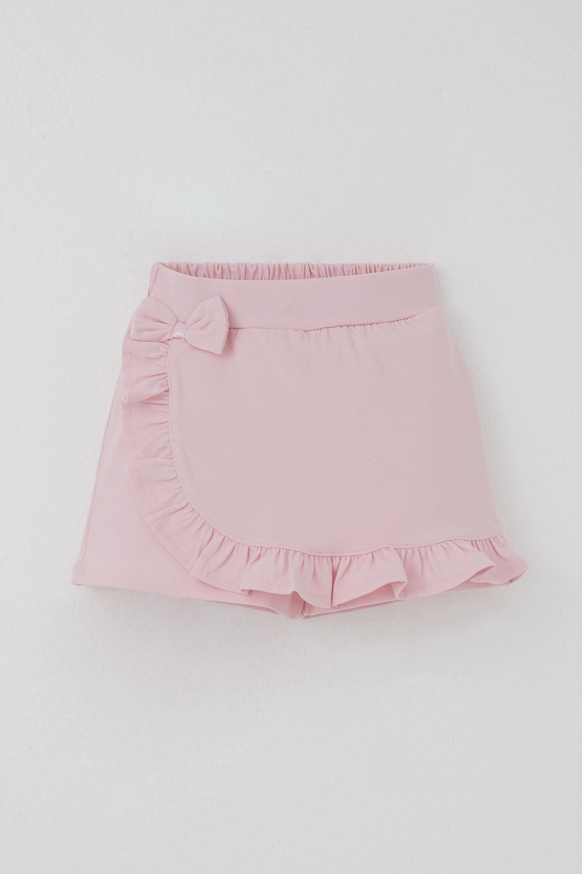 Breeze Kız Çocuk Şort Etek Fiyonk Aksesuarlı Fırfırlı Pembe (3-8 Yaş)