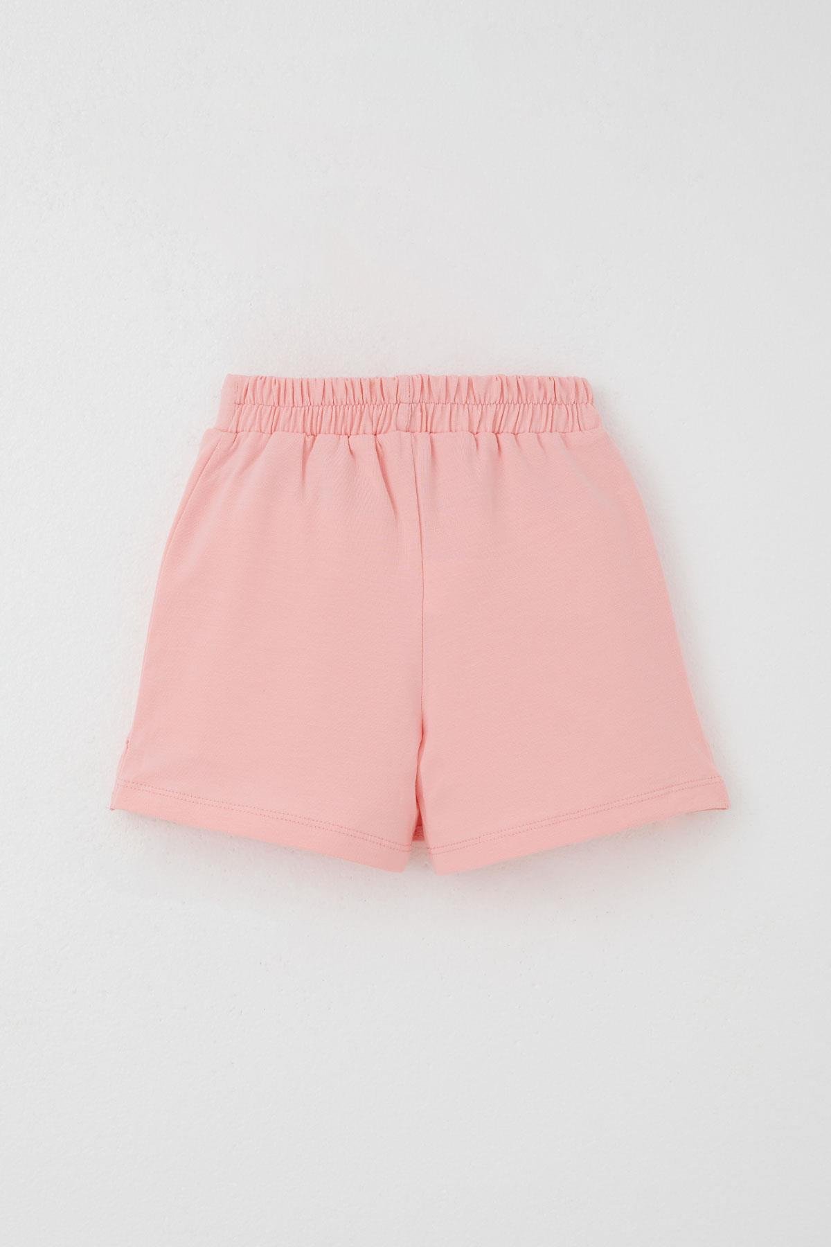 Breeze Kız Çocuk Şort Etek Fiyonk Aksesuarlı Fırfırlı Somon (3-8 Yaş)