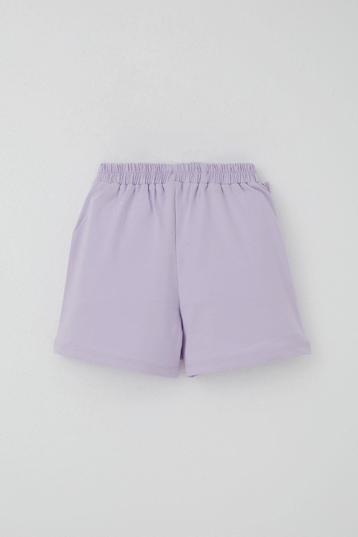 Breeze Kız Çocuk Şort Etek Fiyonk Aksesuarlı Fırfırlı Açık Lila (6-10 Yaş)