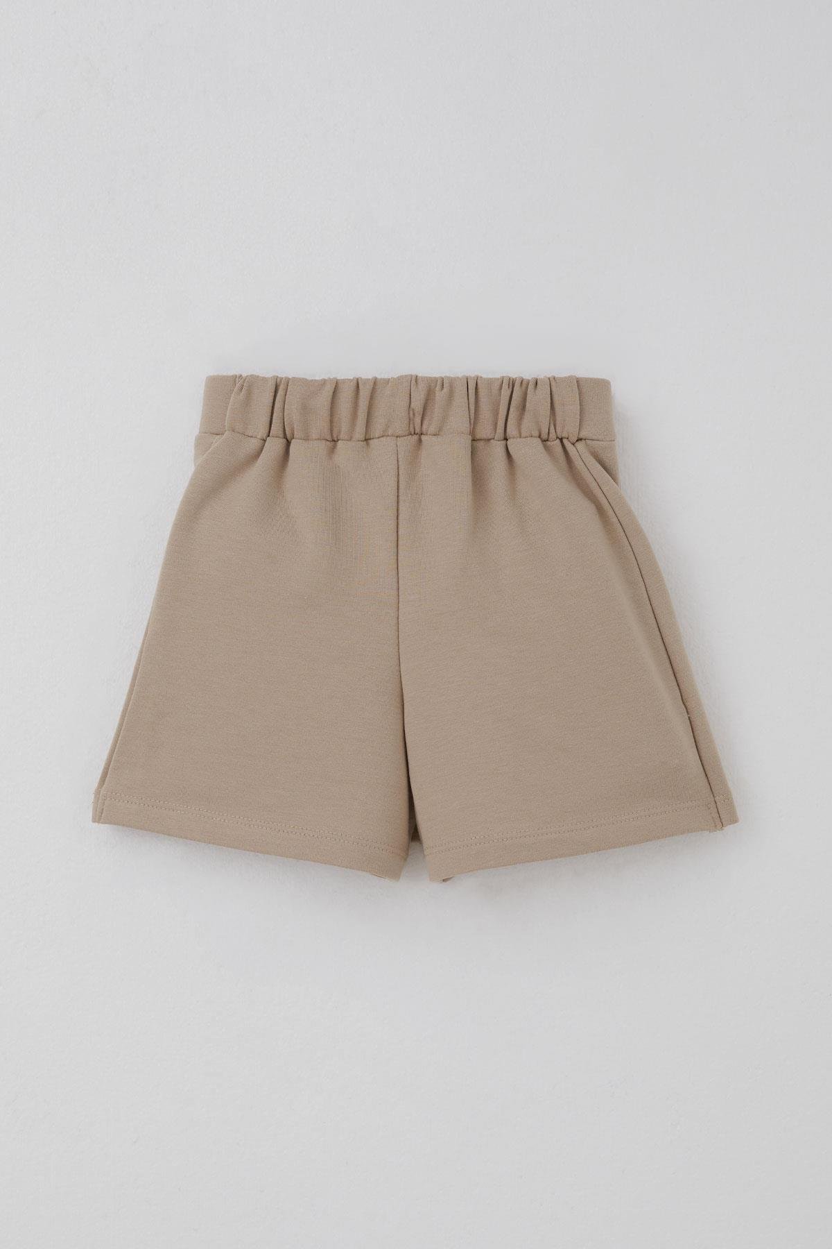 Breeze Kız Çocuk Şort Etek Fiyonk Aksesuarlı Lastikli Bej (3-7 Yaş)