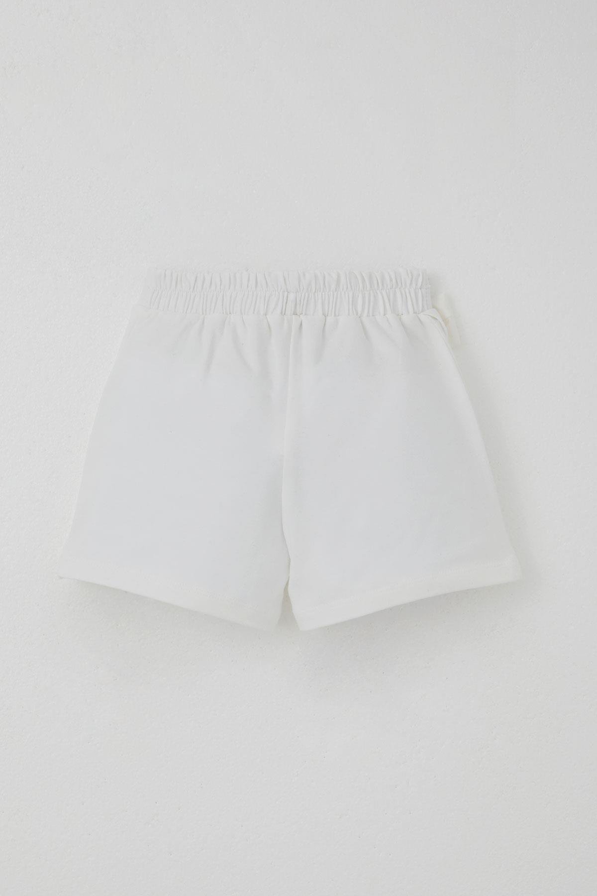 Breeze Kız Çocuk Şort Etek Fiyonk Aksesuarlı Fırfırlı Ekru (3-8 Yaş)