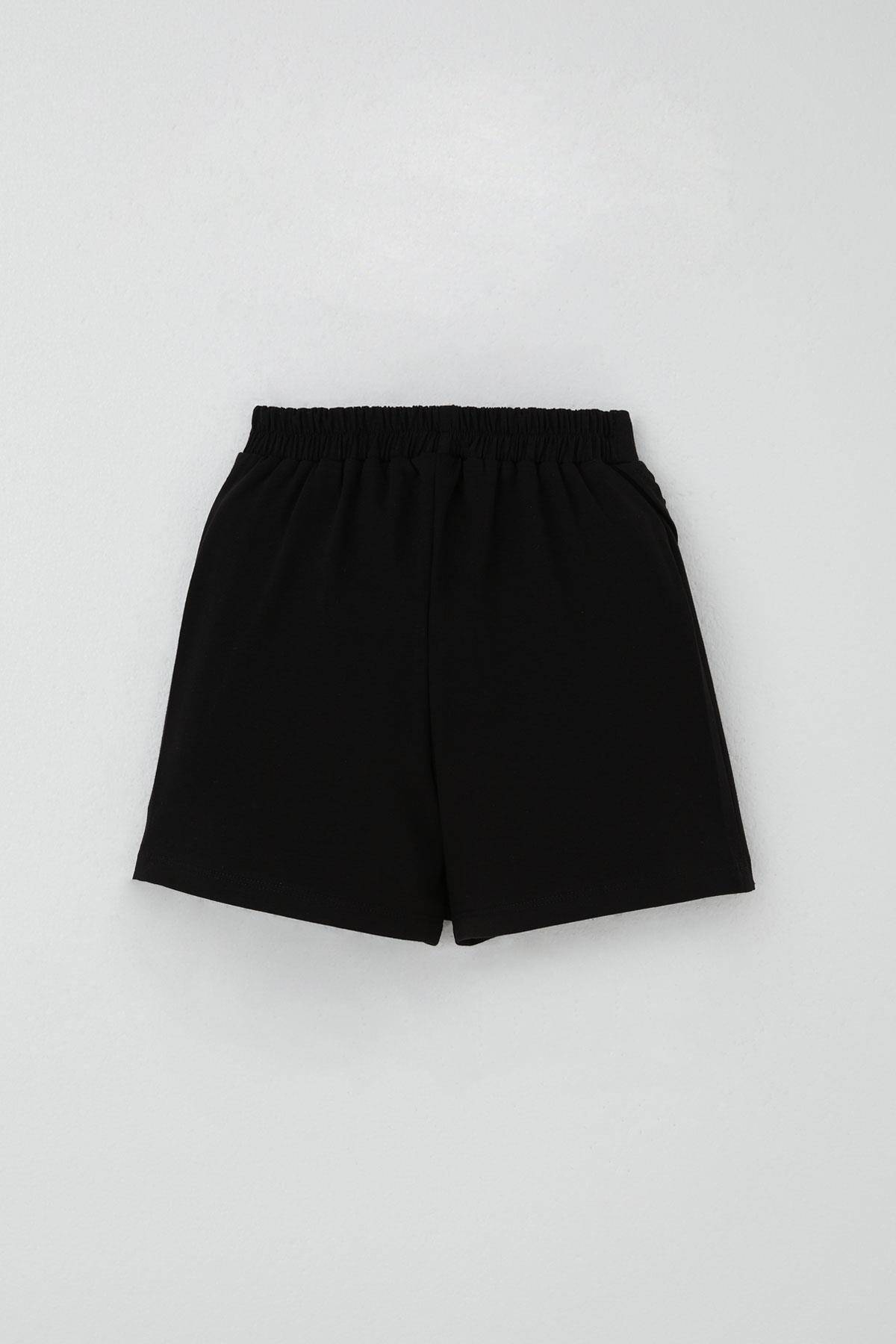 Breeze Kız Çocuk Şort Etek Fiyonk Aksesuarlı Fırfırlı Siyah (6-10 Yaş)