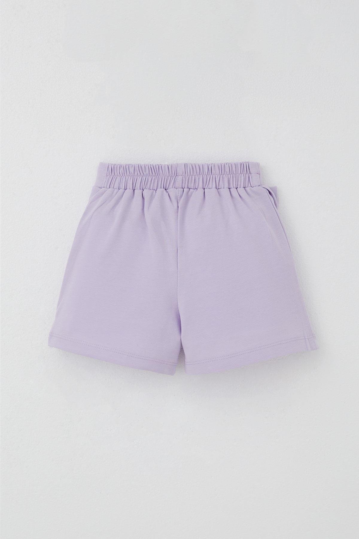 Breeze Kız Çocuk Şort Etek Fiyonk Aksesuarlı Fırfırlı Açık Lila (3-8 Yaş)