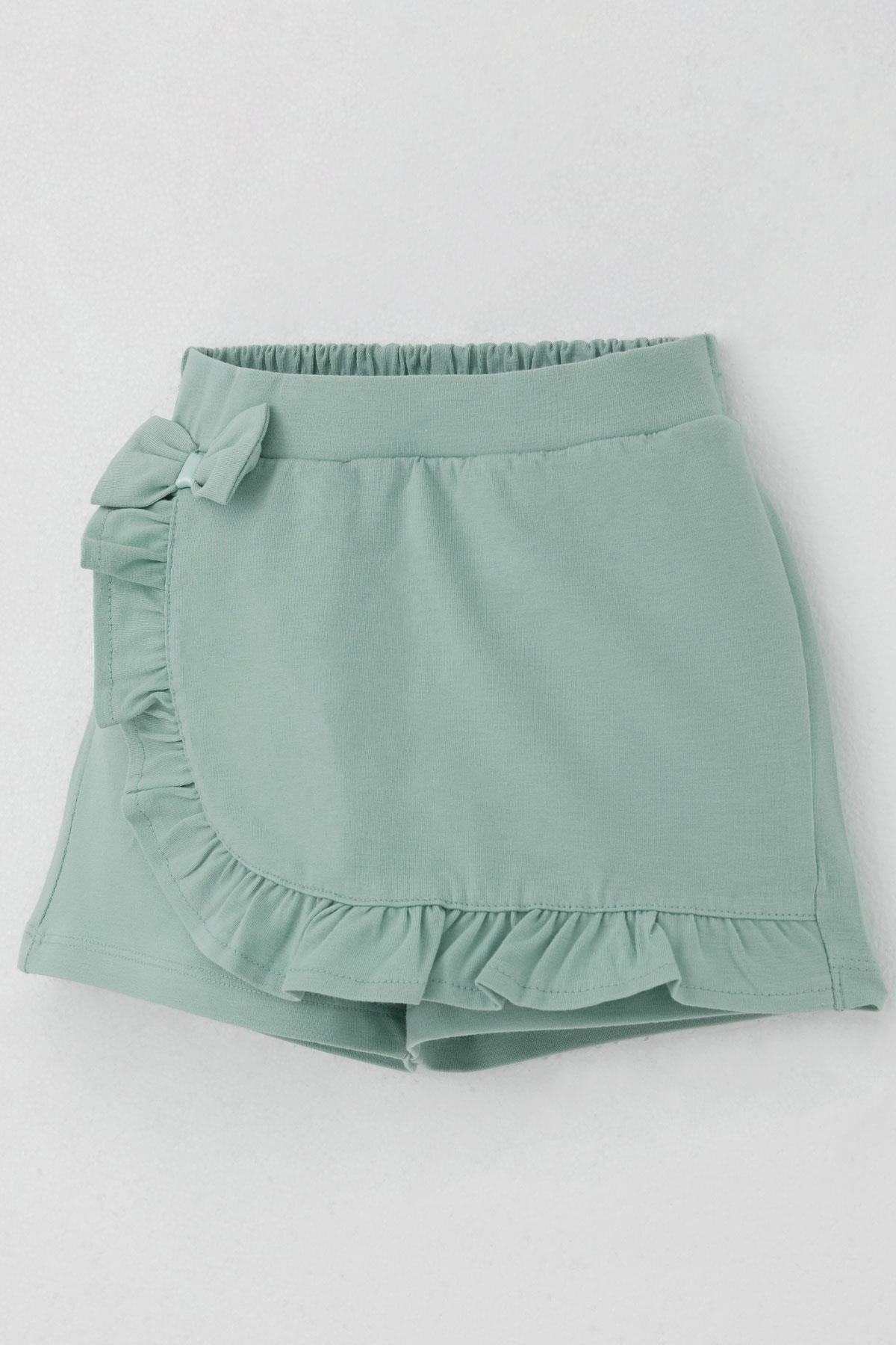 Breeze Kız Çocuk Şort Etek Fiyonk Aksesuarlı Fırfırlı Su Yeşili (3-8 Yaş)