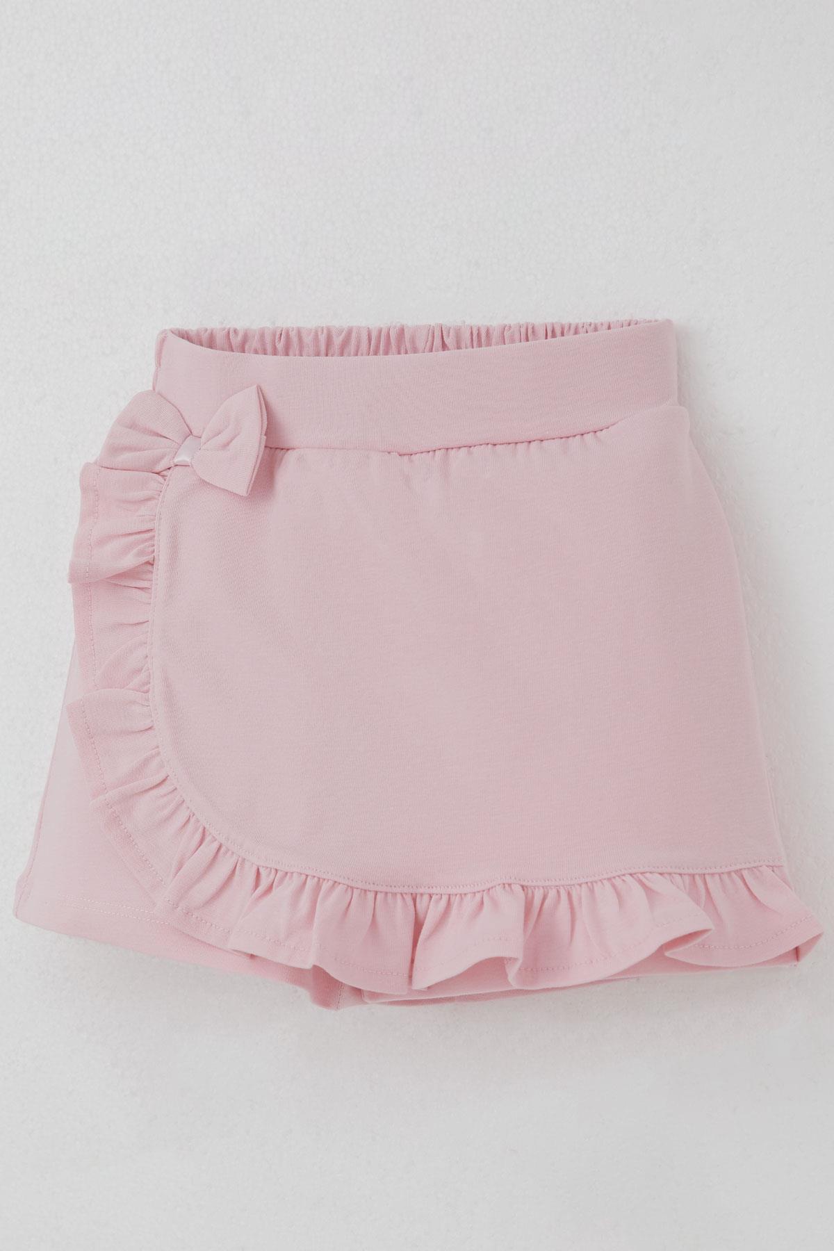 Breeze Kız Çocuk Şort Etek Fiyonk Aksesuarlı Fırfırlı Pembe (3-8 Yaş)