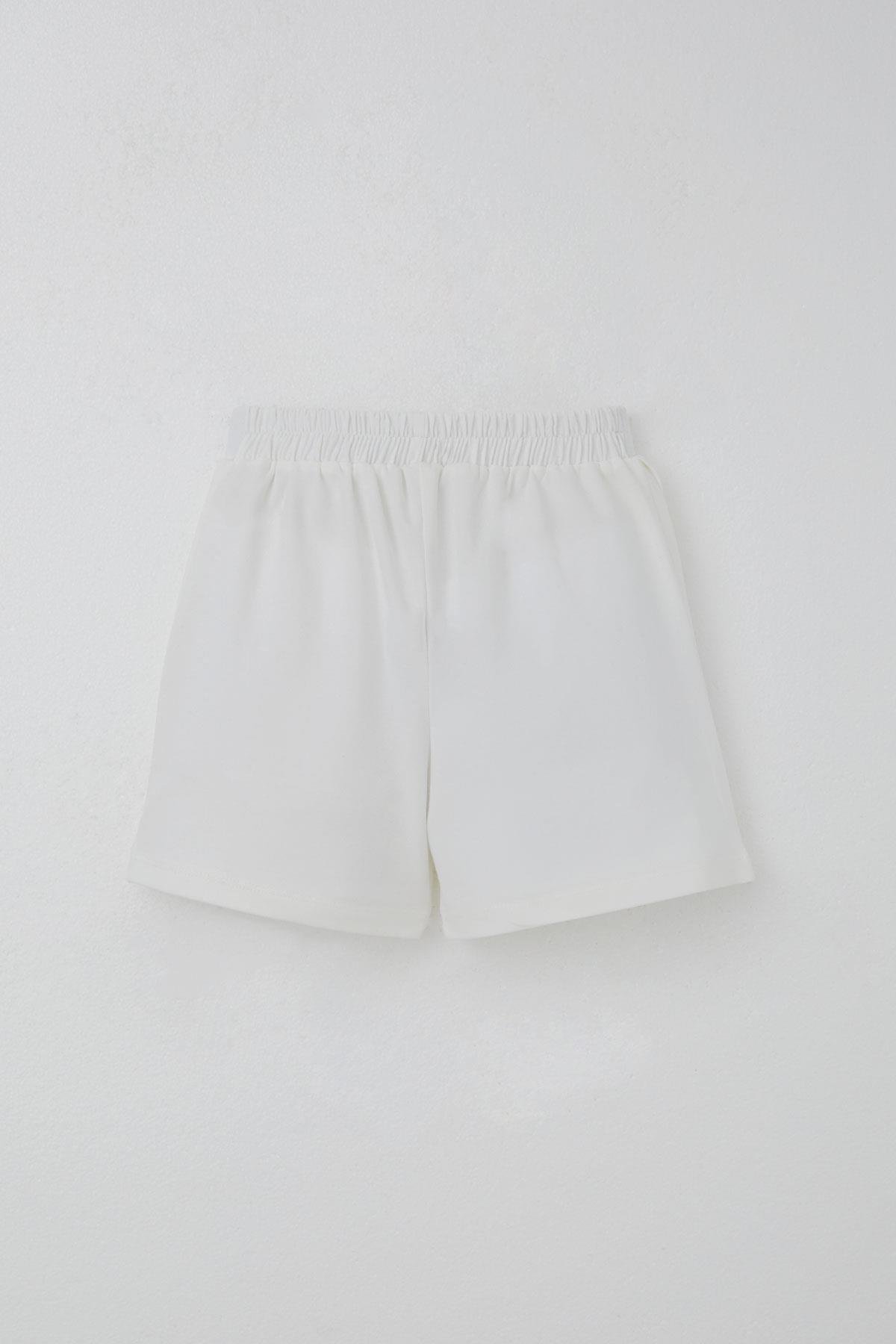 Breeze Kız Çocuk Şort Etek Fiyonk Aksesuarlı Fırfırlı Ekru (6-10 Yaş)