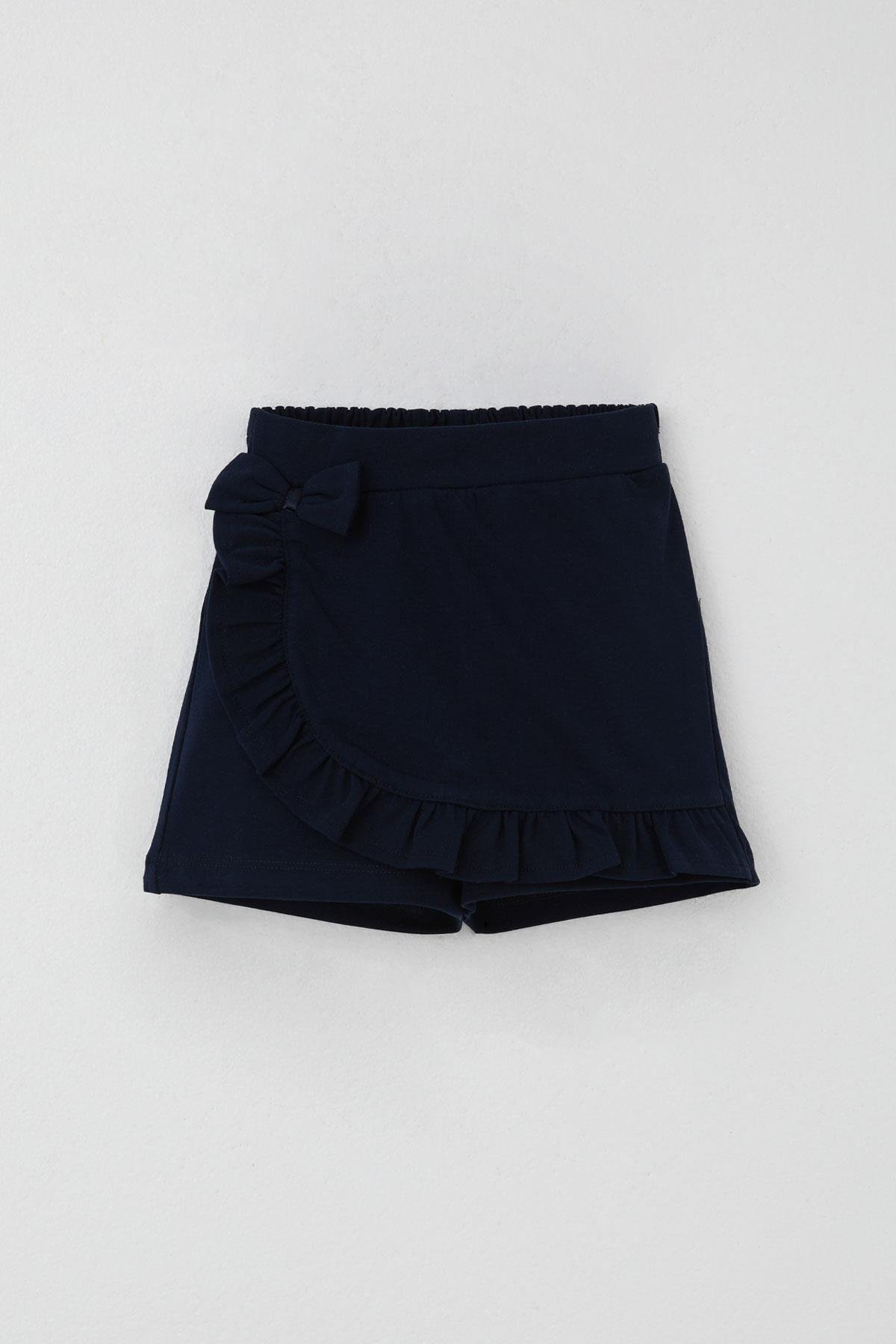 Breeze Kız Çocuk Şort Etek Fiyonk Aksesuarlı Fırfırlı Lacivert (3-8 Yaş)