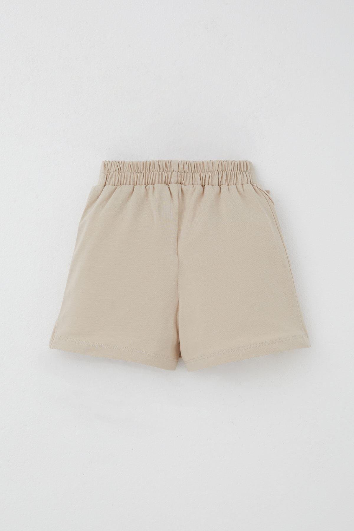 Breeze Kız Çocuk Şort Etek Fiyonk Aksesuarlı Fırfırlı Bej (3-8 Yaş)