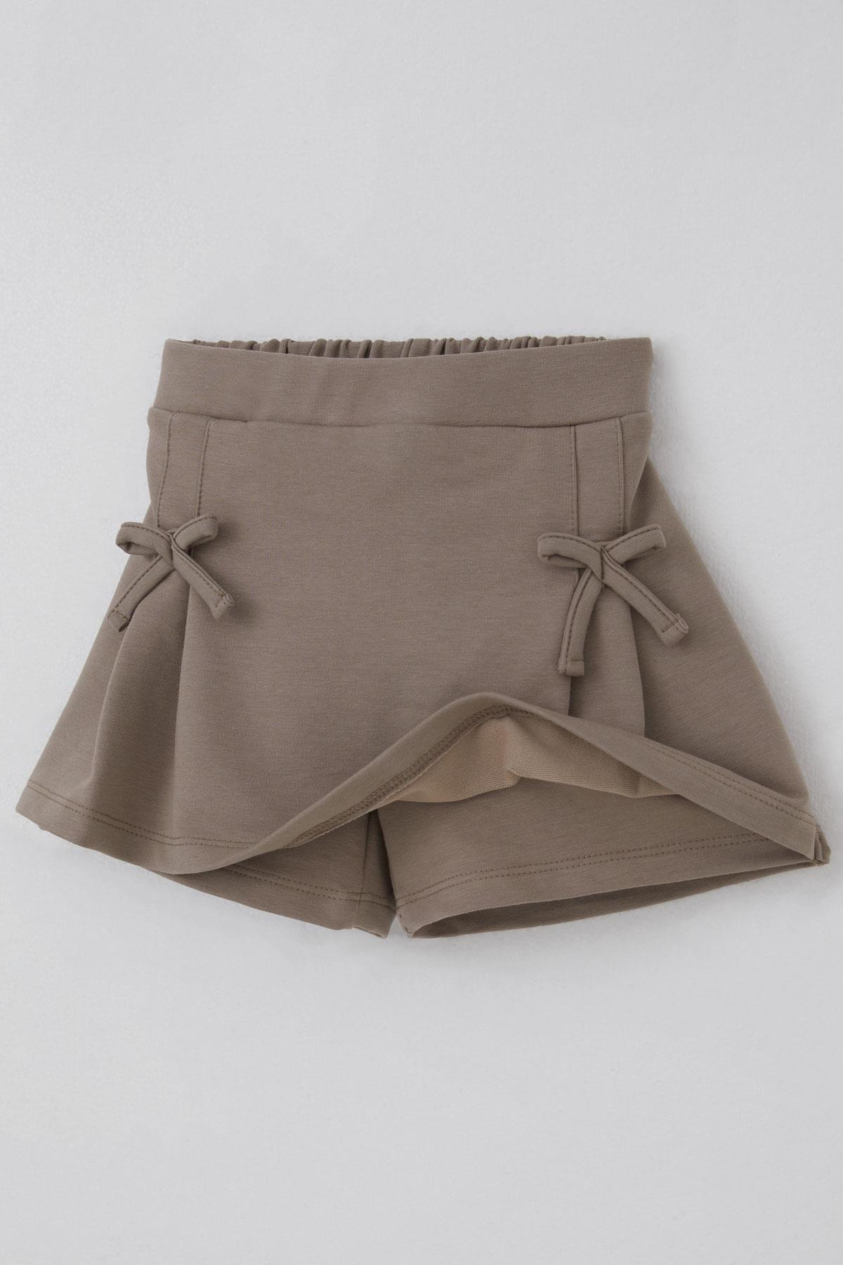 Breeze Kız Çocuk Şort Etek Fiyonk Aksesuarlı Lastikli Vizon (3-7 Yaş)