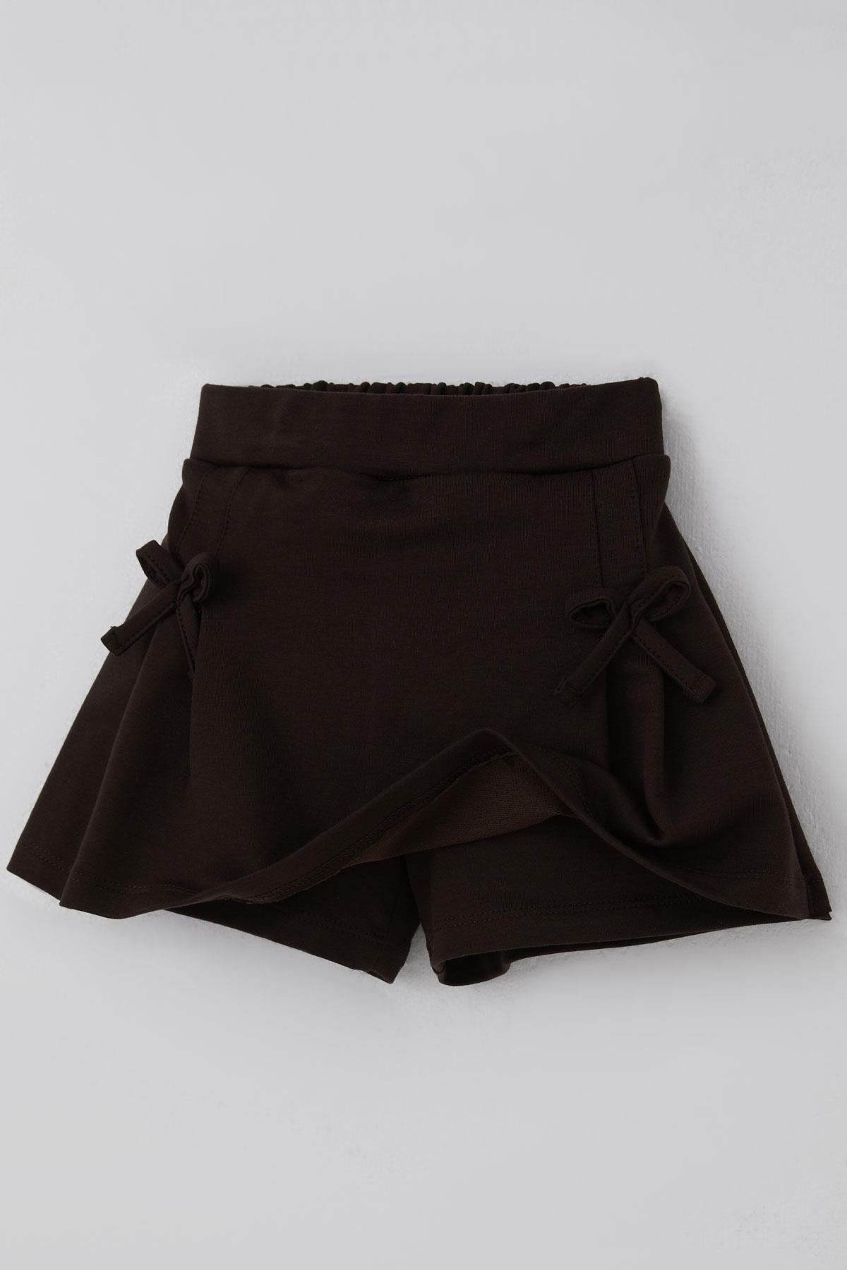 Breeze Kız Çocuk Şort Etek Fiyonk Aksesuarlı Lastikli Koyu Kahve (3-7 Yaş)