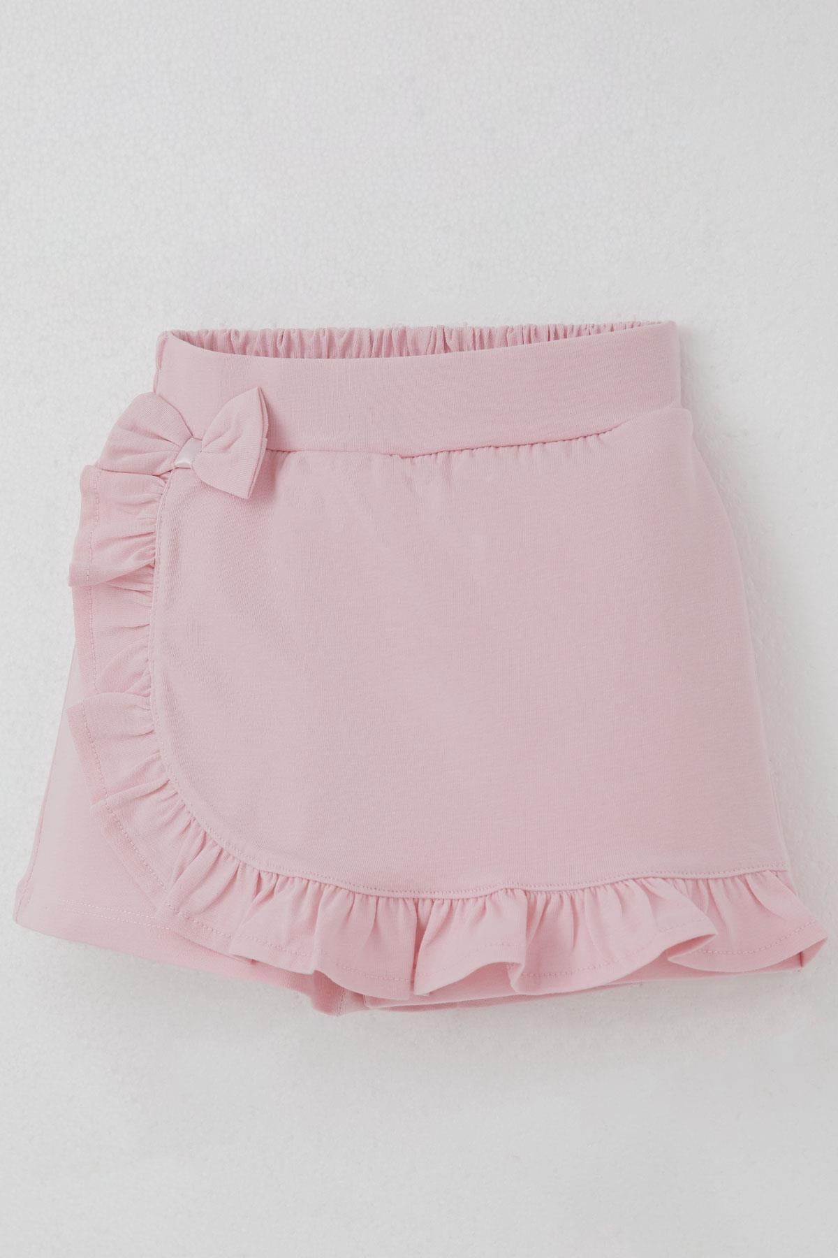 Breeze Kız Çocuk Şort Etek Fiyonk Aksesuarlı Fırfırlı Pembe (3-8 Yaş)