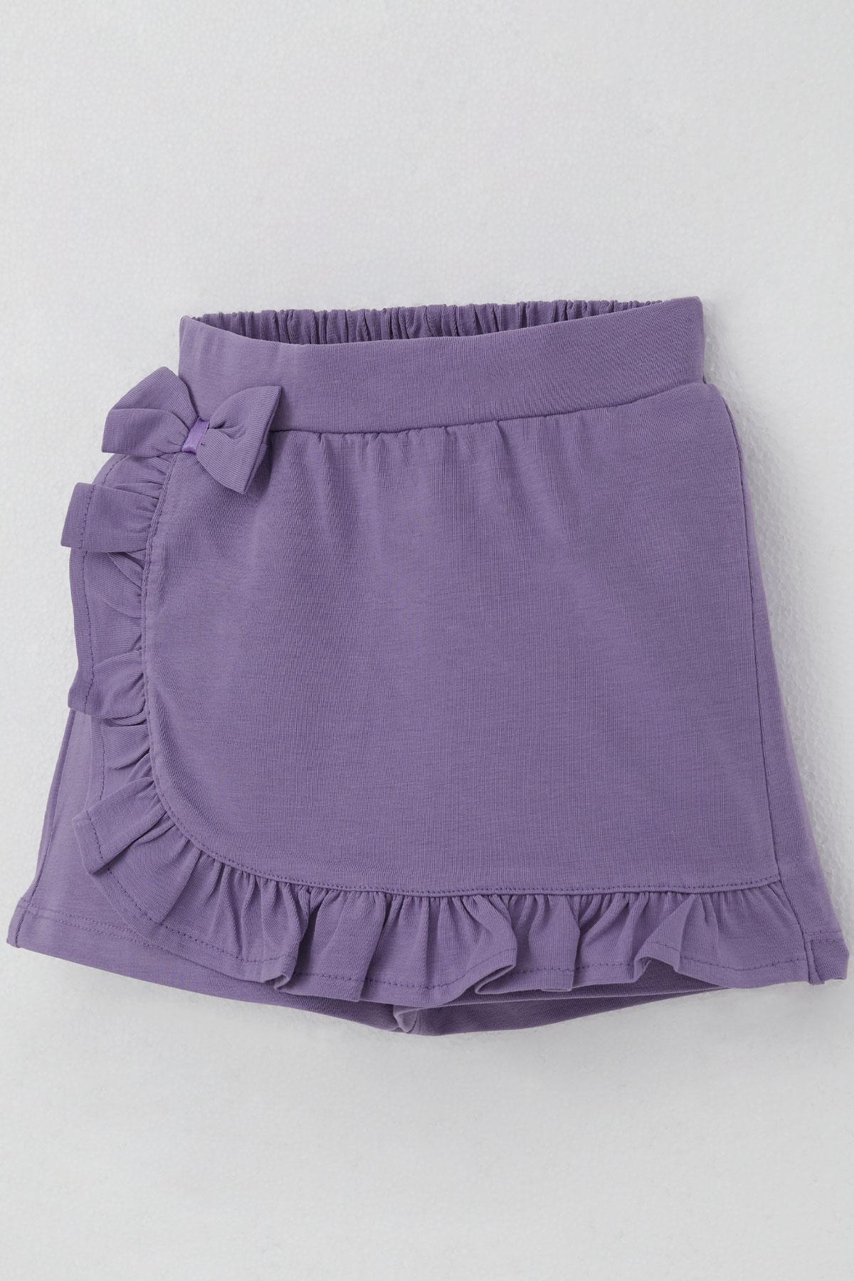 Breeze Kız Çocuk Şort Etek Fiyonk Aksesuarlı Fırfırlı Lila (3-8 Yaş)