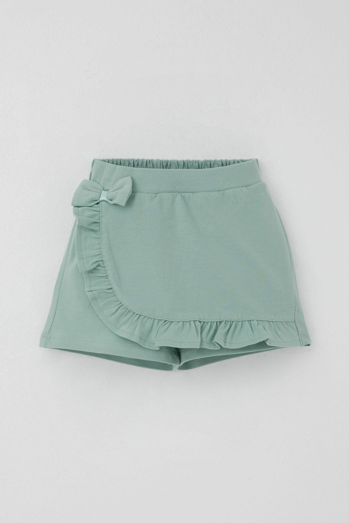 Breeze Kız Çocuk Şort Etek Fiyonk Aksesuarlı Fırfırlı Su Yeşili (3-8 Yaş)