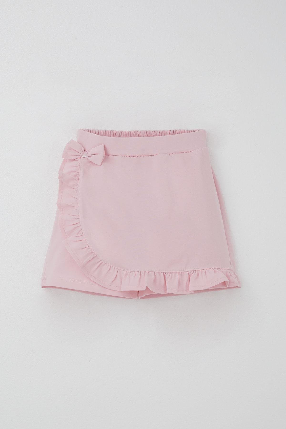 Breeze Kız Çocuk Şort Etek Fiyonk Aksesuarlı Fırfırlı Pembe (6-10 Yaş)