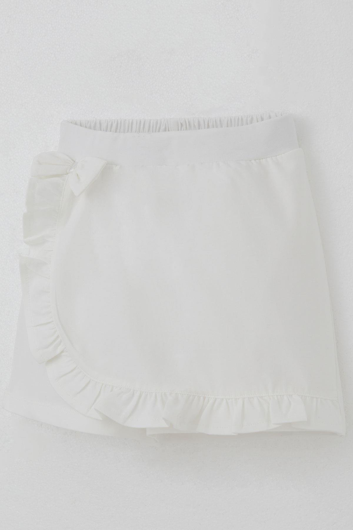 Breeze Kız Çocuk Şort Etek Fiyonk Aksesuarlı Fırfırlı Ekru (6-10 Yaş)