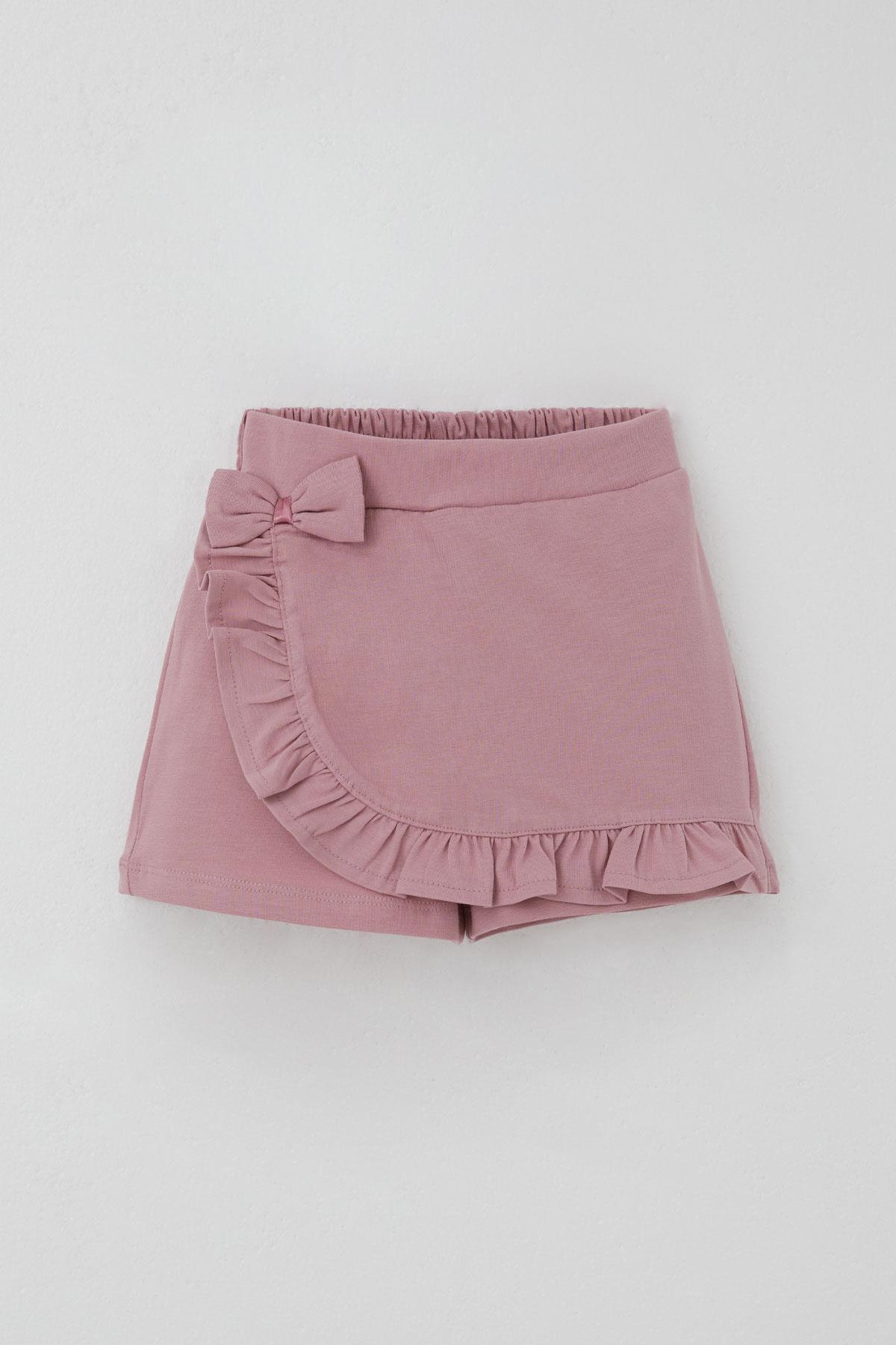 Breeze Kız Çocuk Şort Etek Fiyonk Aksesuarlı Fırfırlı Gülkurusu (3-8 Yaş)