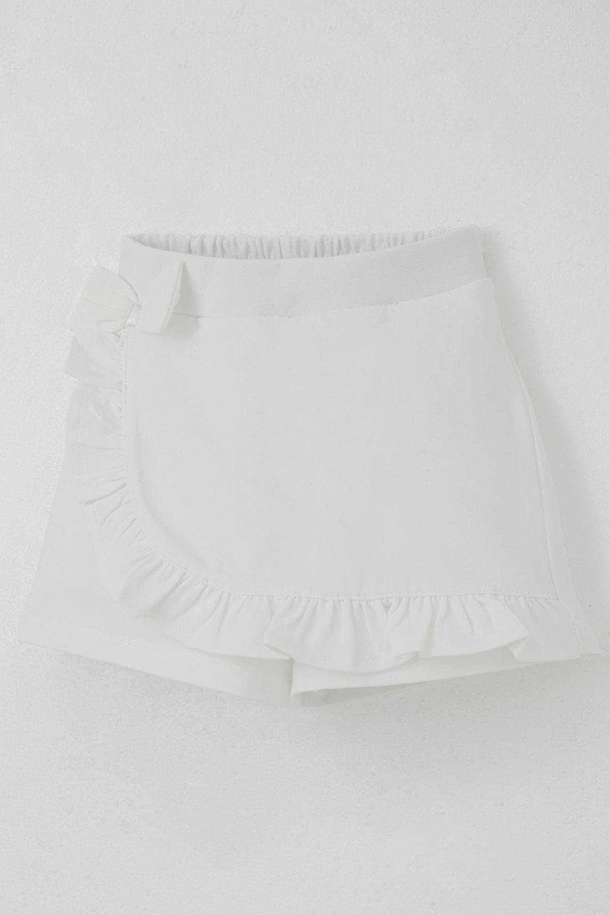 Breeze Kız Çocuk Şort Etek Fiyonk Aksesuarlı Fırfırlı Ekru (3-8 Yaş)