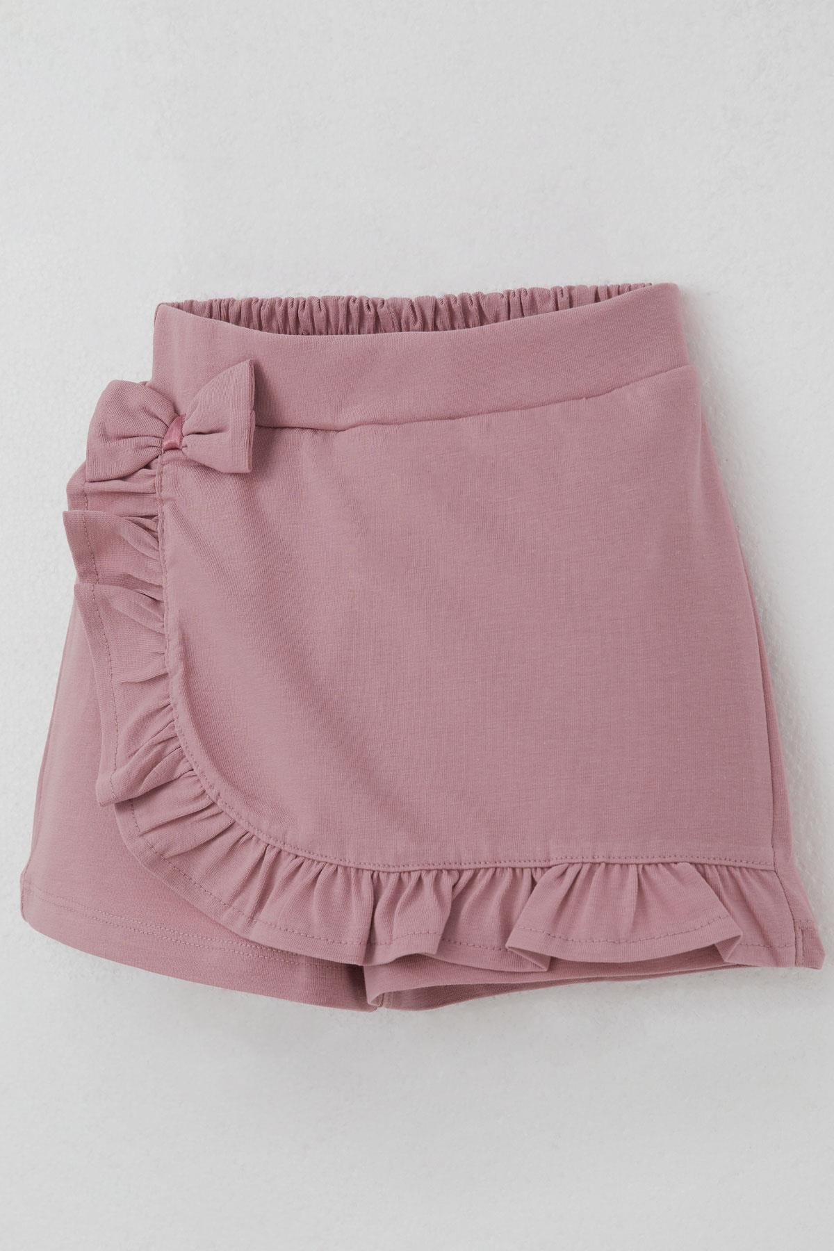 Breeze Kız Çocuk Şort Etek Fiyonk Aksesuarlı Fırfırlı Gülkurusu (3-8 Yaş)