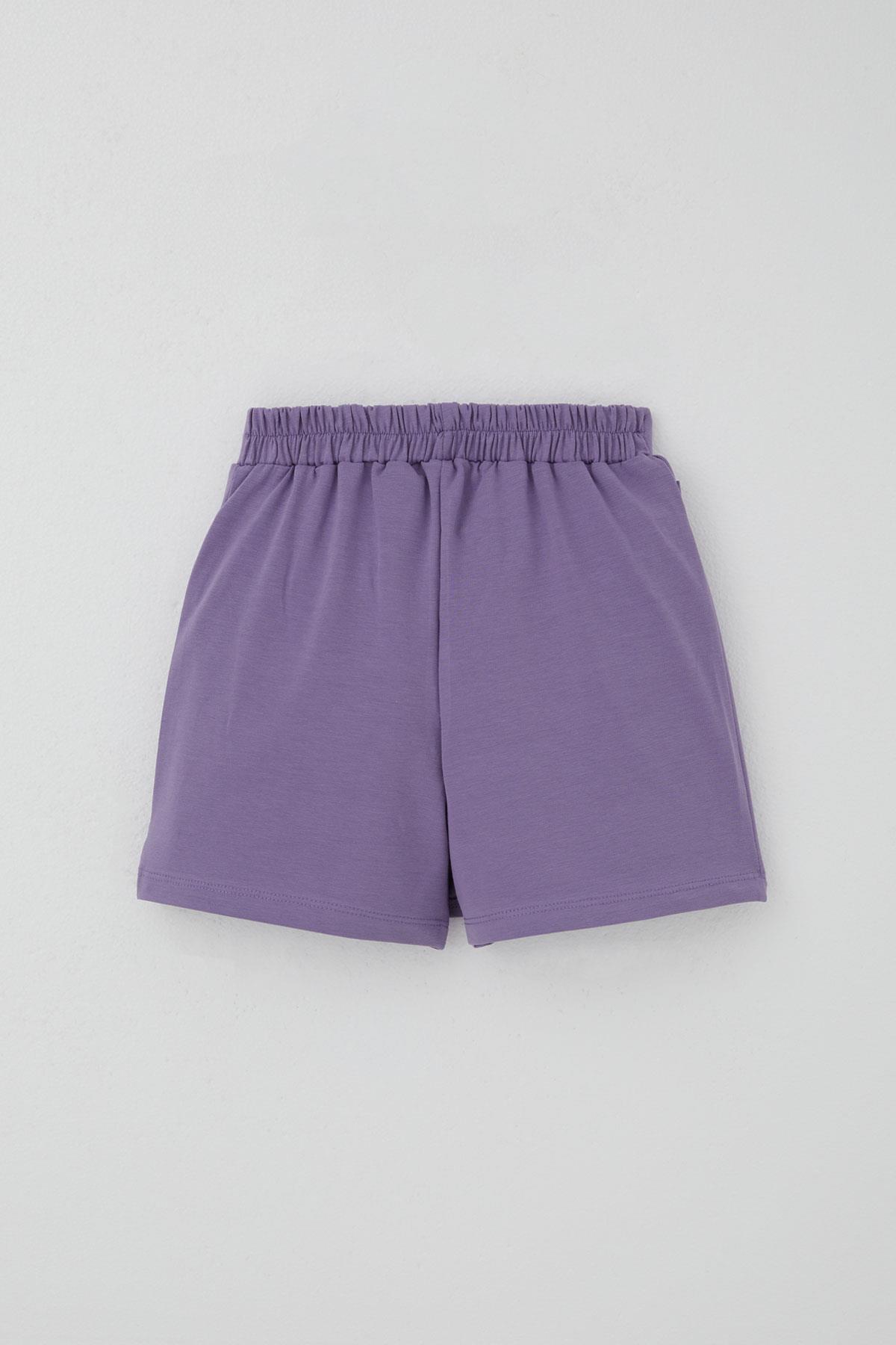 Breeze Kız Çocuk Şort Etek Fiyonk Aksesuarlı Fırfırlı Lila (6-10 Yaş)