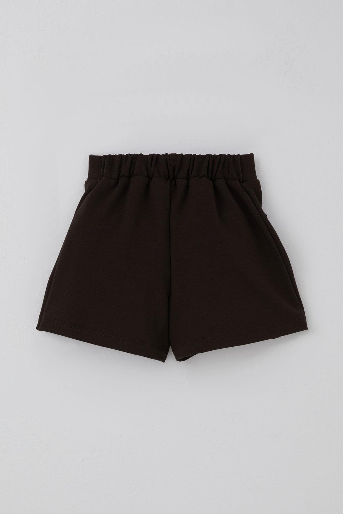 Breeze Kız Çocuk Şort Etek Fiyonk Aksesuarlı Lastikli Koyu Kahve (3-7 Yaş)