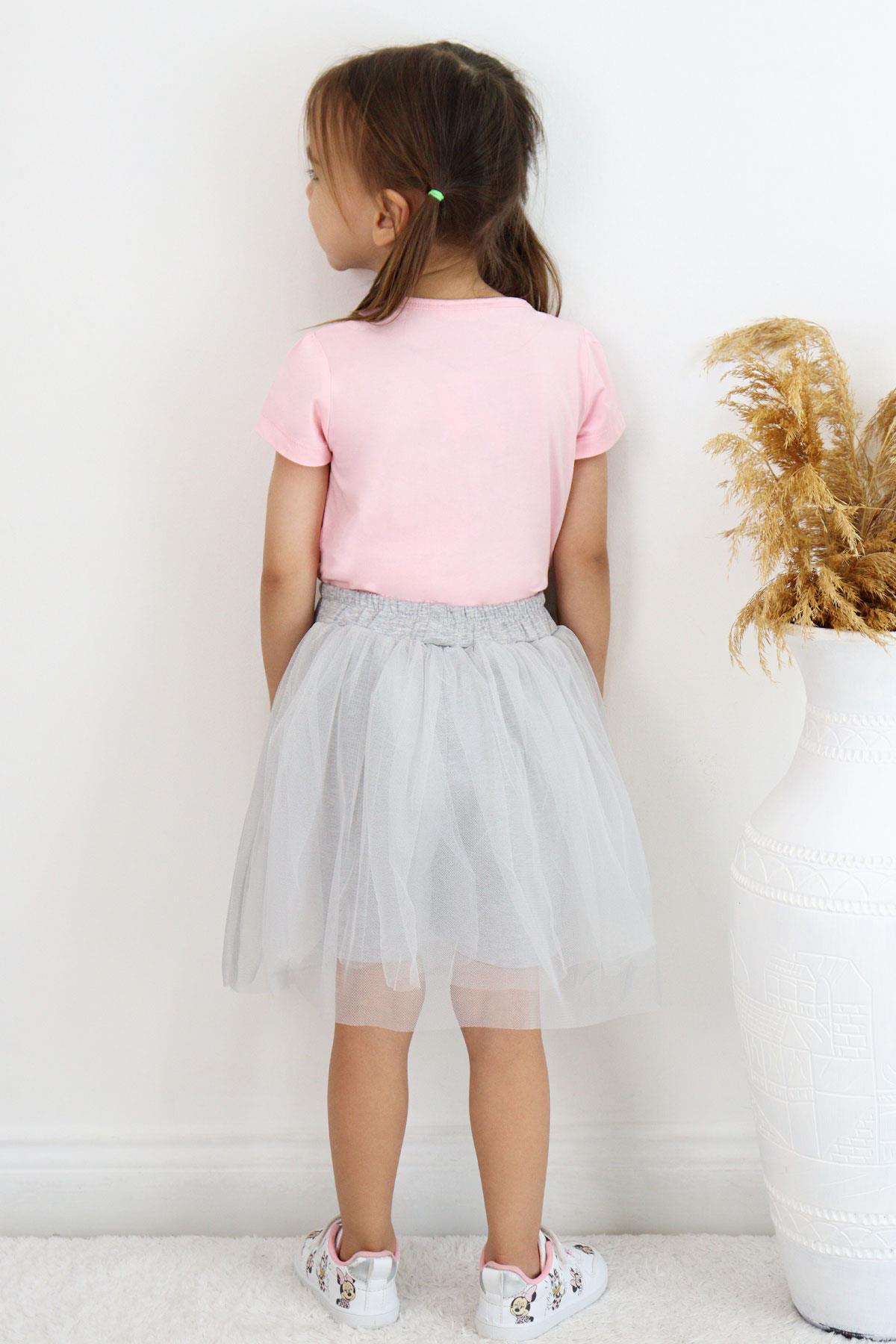 Breeze Kız Çocuk Şort Etek İkili Takım Hayvan Sevgisi Temalı Kız Baskılı Fiyonk Aksesuarlı Pembe (2-6 Yaş)