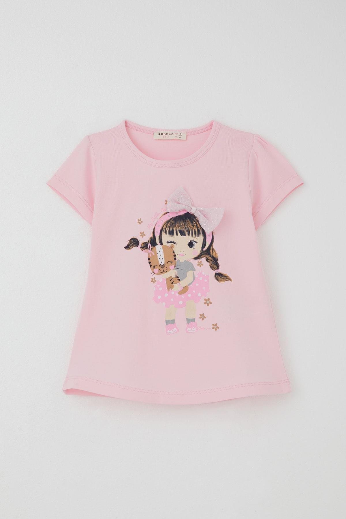 Breeze Kız Çocuk Şort Etek İkili Takım Hayvan Sevgisi Temalı Kız Baskılı Fiyonk Aksesuarlı Pembe (2-6 Yaş)