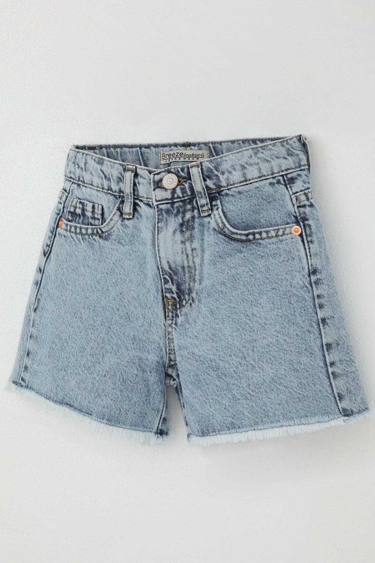 Breeze Kız Çocuk Şort Jean Cepli Paçası Püskül Detaylı Açık Mavi (5-9 Yaş)