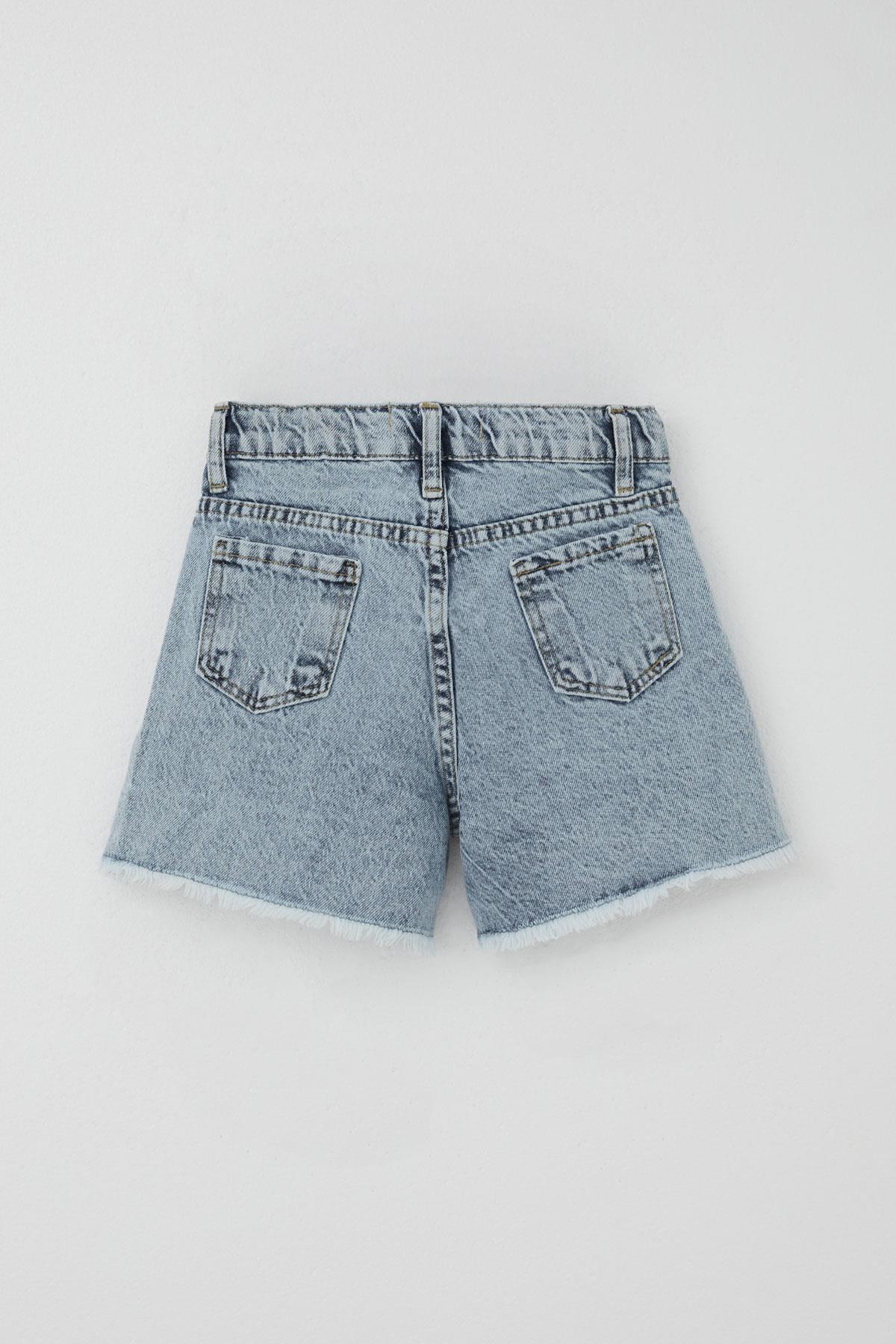 Breeze Kız Çocuk Şort Jean Cepli Paçası Püskül Detaylı Açık Mavi (5-9 Yaş)
