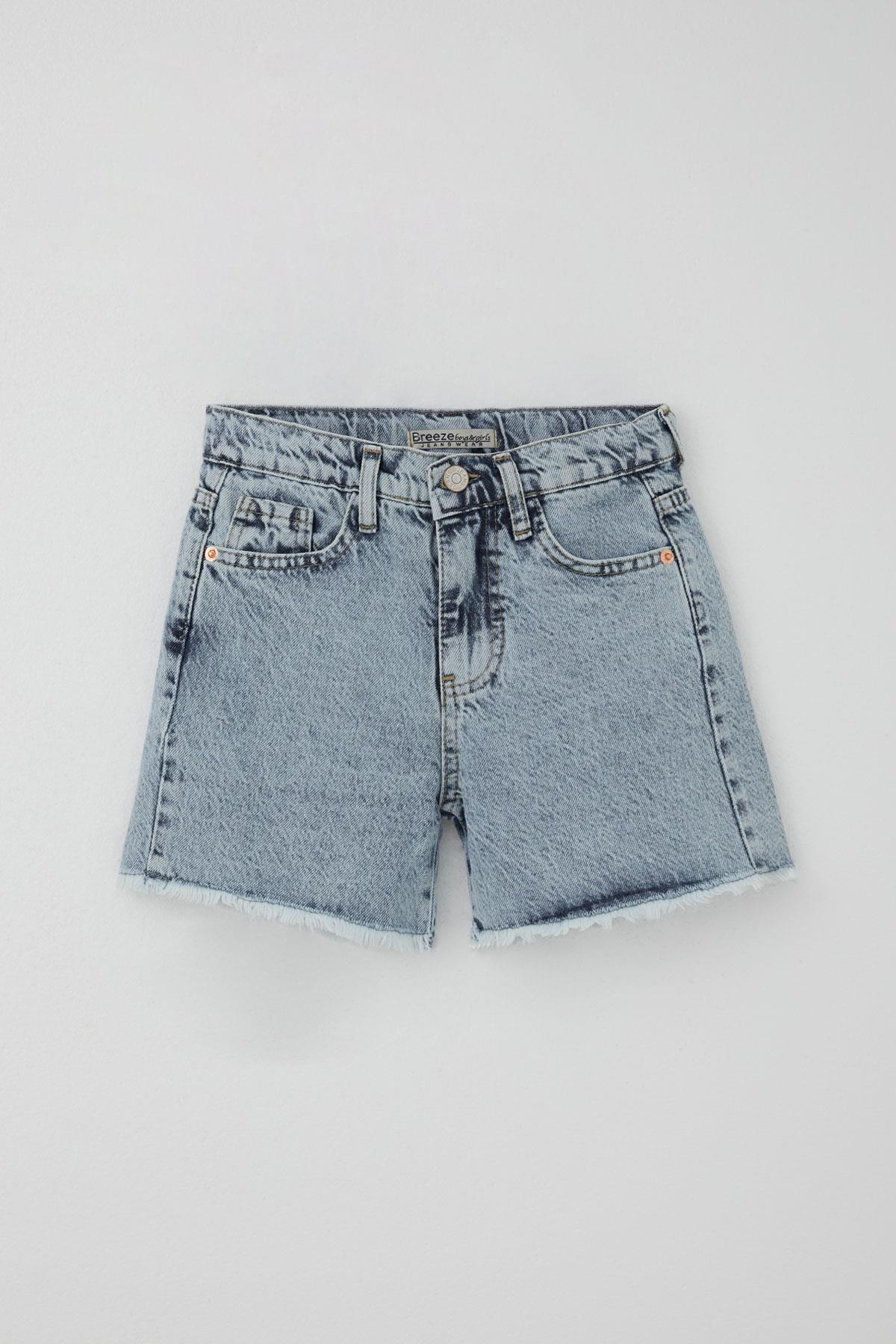 Breeze Kız Çocuk Şort Jean Paçası Püskül Detaylı Cepli Açık Mavi (10-14 Yaş)