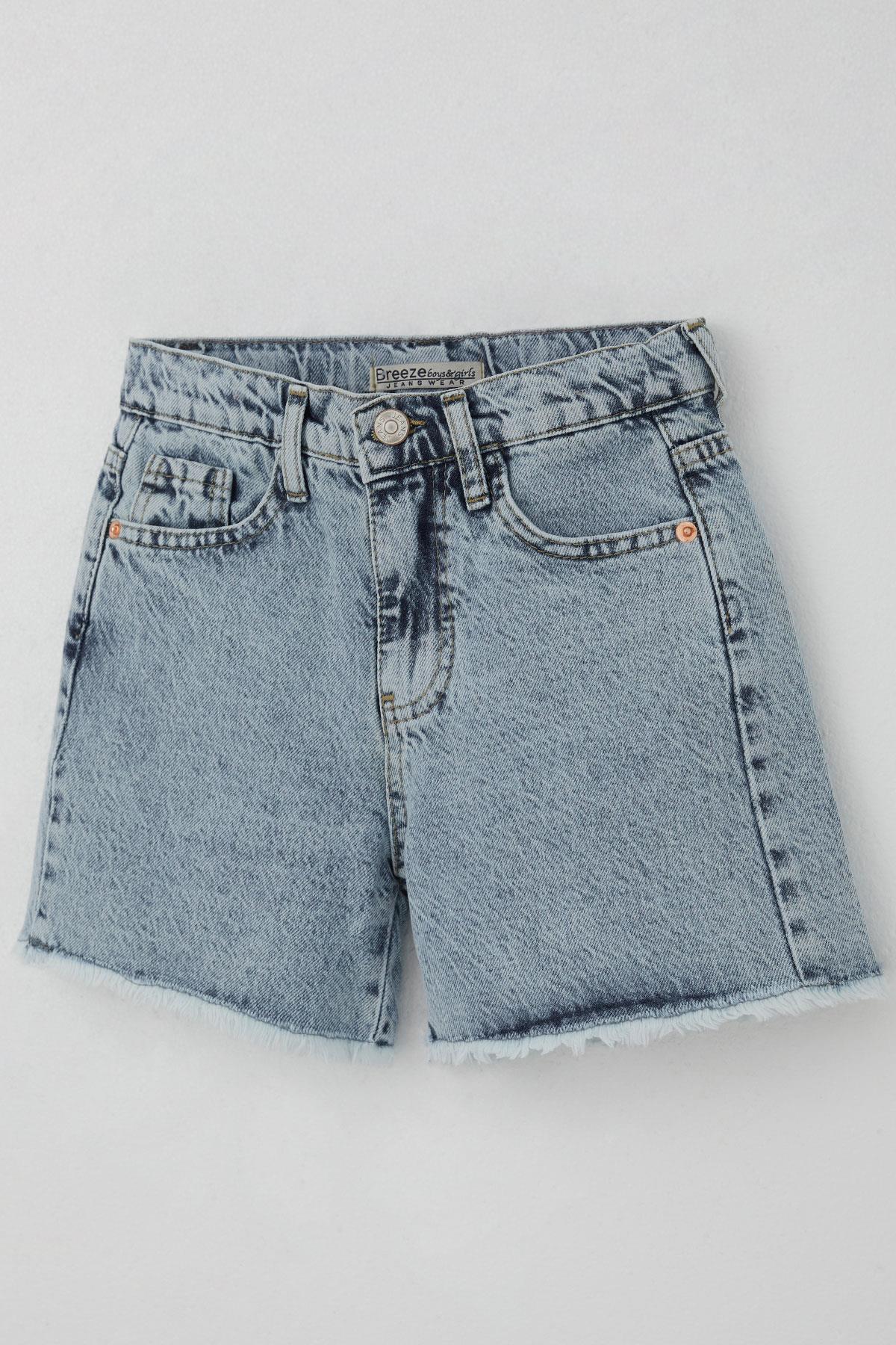 Breeze Kız Çocuk Şort Jean Paçası Püskül Detaylı Cepli Açık Mavi (10-14 Yaş)