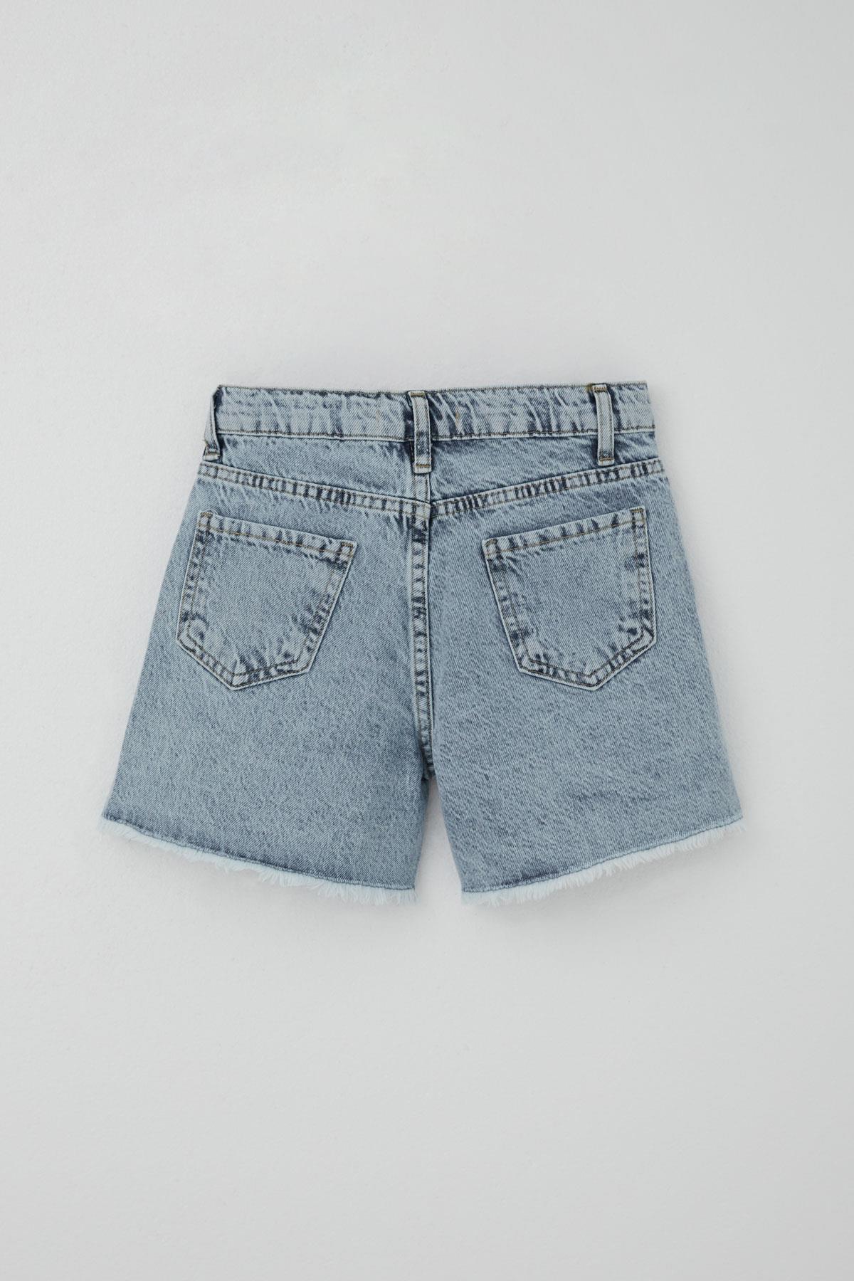 Breeze Kız Çocuk Şort Jean Paçası Püskül Detaylı Cepli Açık Mavi (10-14 Yaş)