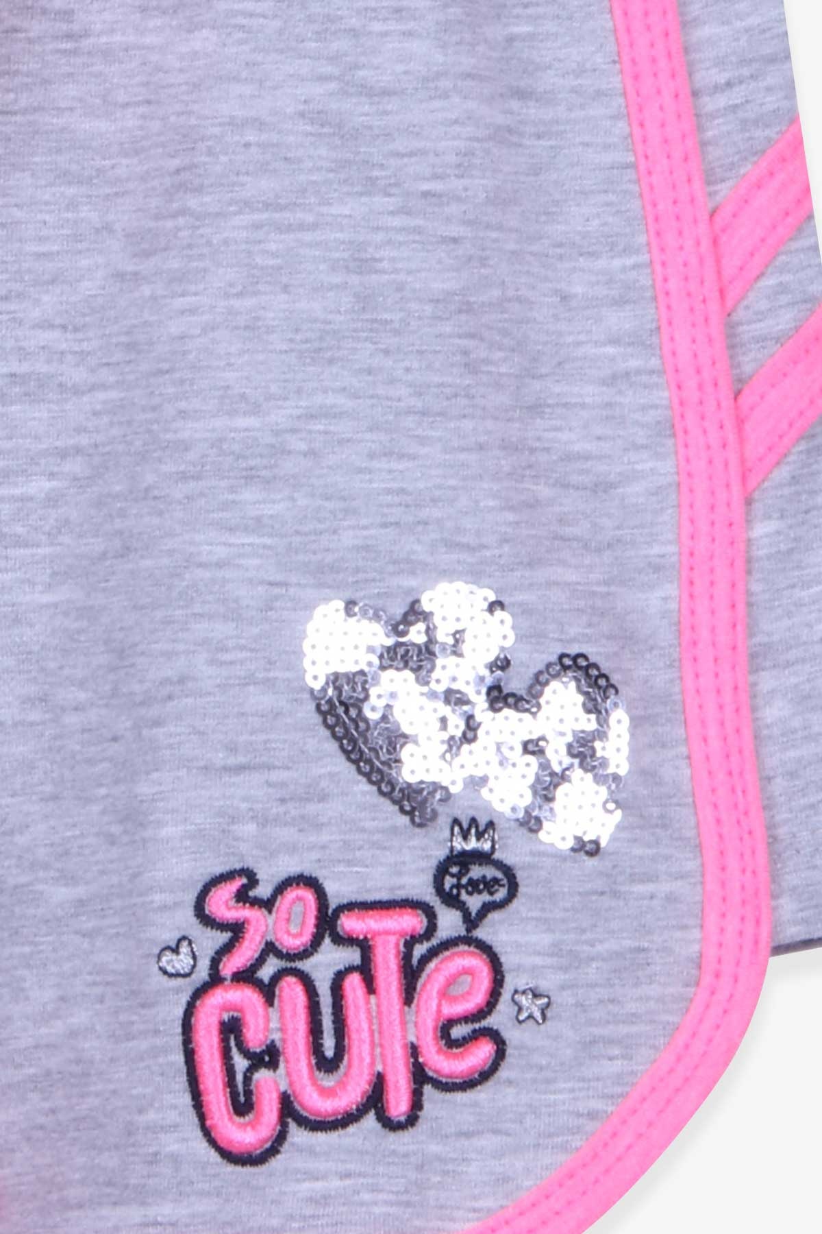 Breeze Kız Çocuk Şort Pullu Kalpli Açık Gri Melanj (8-12 Yaş)