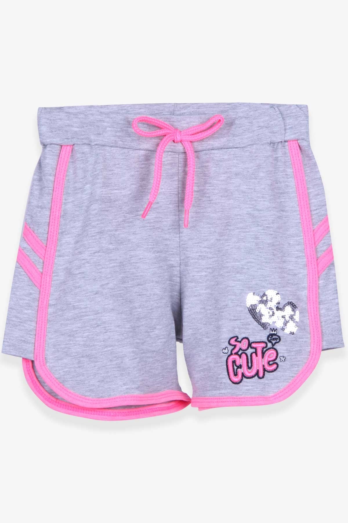 Breeze Kız Çocuk Şort Pullu Kalpli Açık Gri Melanj (8-12 Yaş)