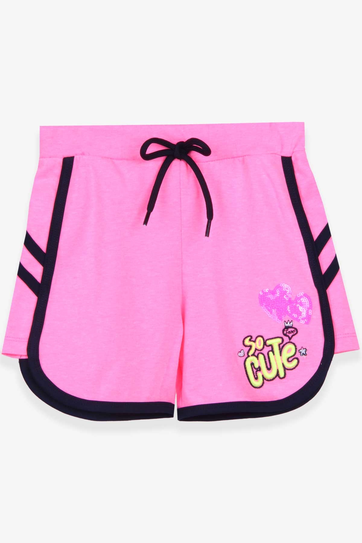 Breeze Kız Çocuk Şort Pullu Kalpli Neon Pembe (8-12 Yaş)
