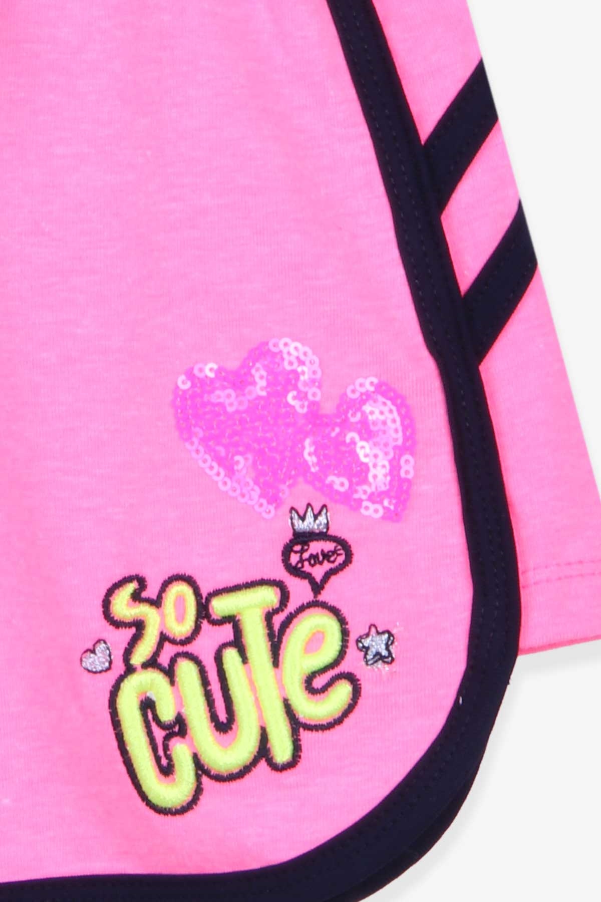 Breeze Kız Çocuk Şort Pullu Kalpli Neon Pembe (8-12 Yaş)