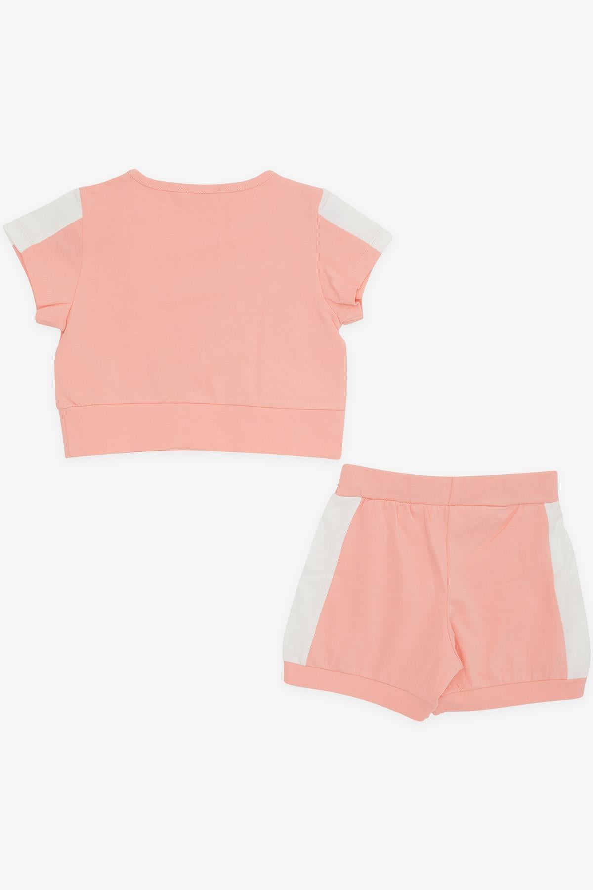 Breeze Kız Çocuk Şortlu Crop Takım Yazı Baskılı Somon (6-12 Yaş)