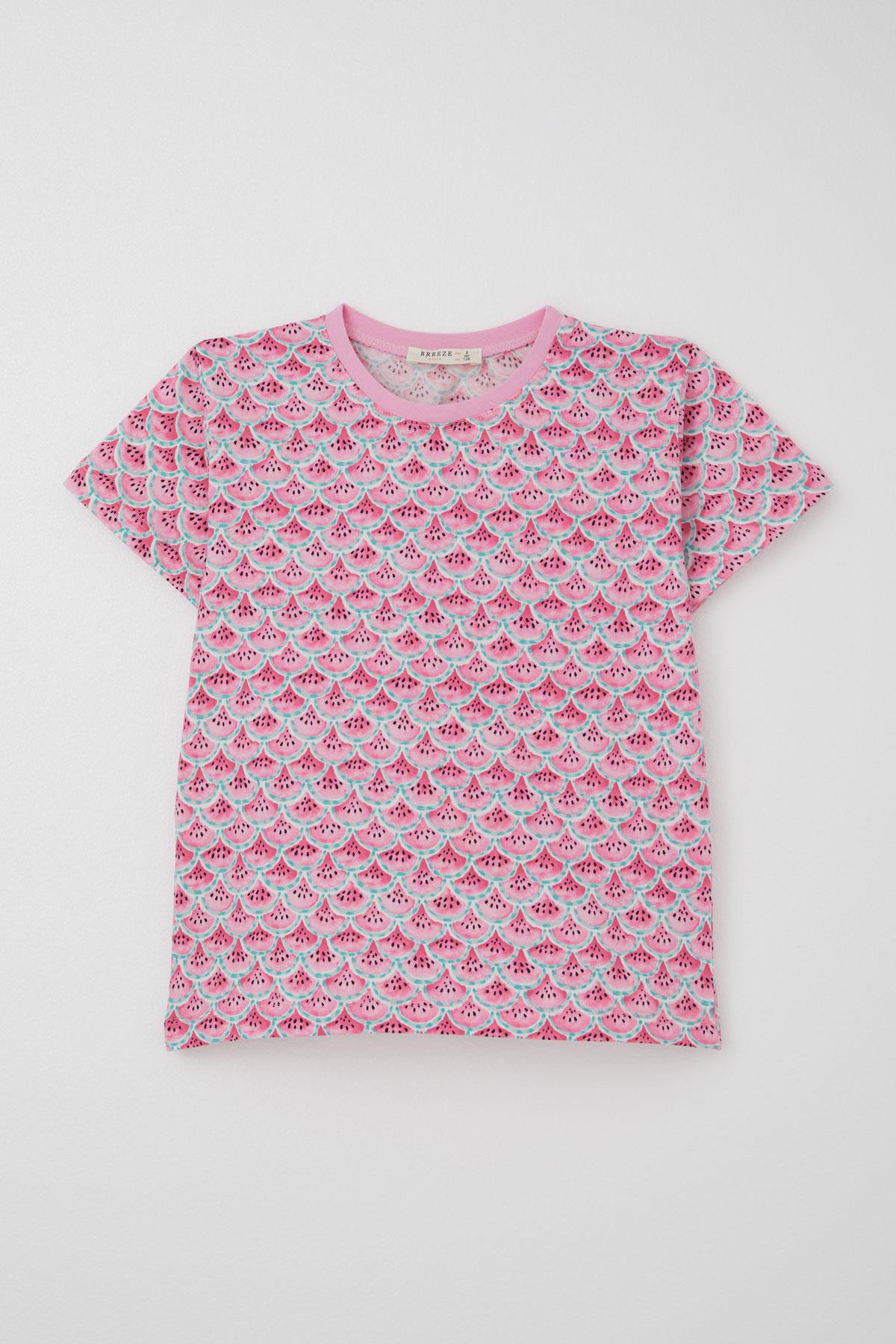 Breeze Kız Çocuk Şortlu Pijama Takım Karpuz Dilim Desenli Pembe (4-8 Yaş)