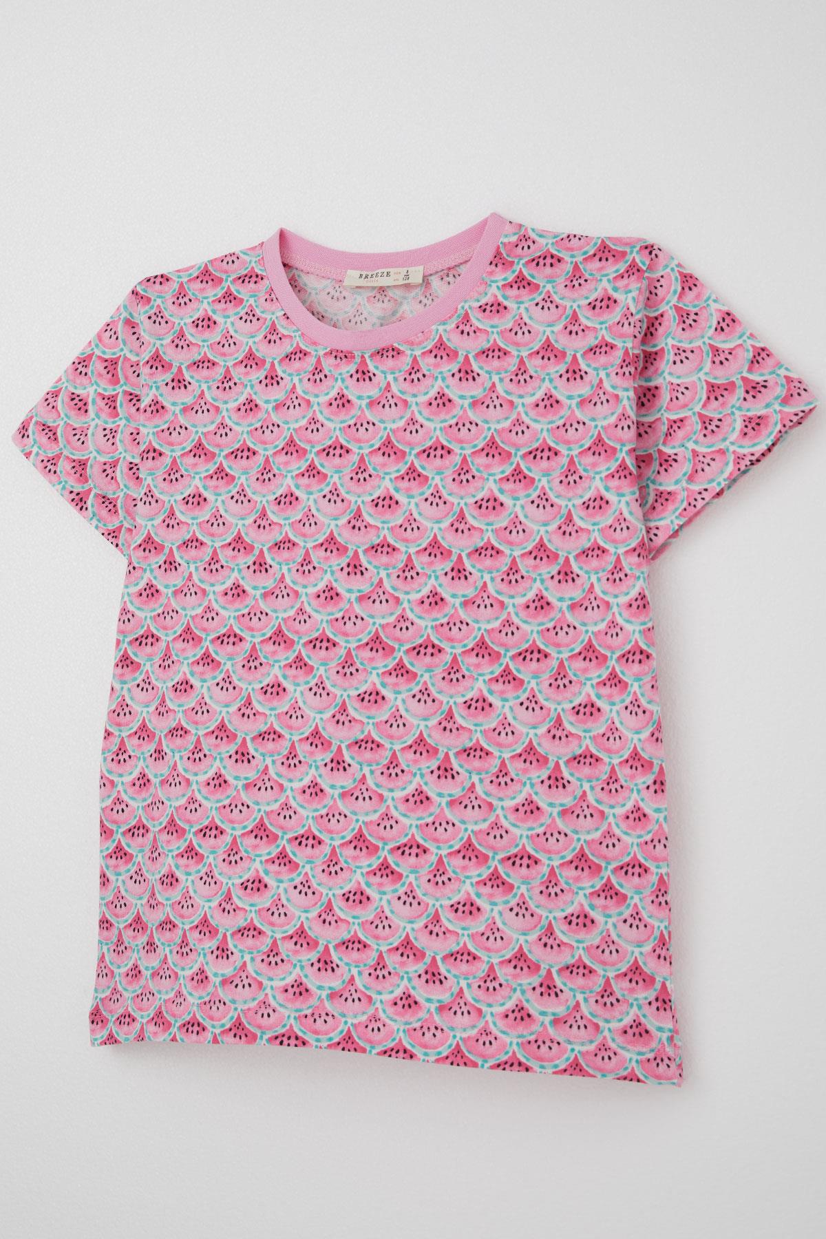 Breeze Kız Çocuk Şortlu Pijama Takım Karpuz Dilim Desenli Pembe (4-8 Yaş)