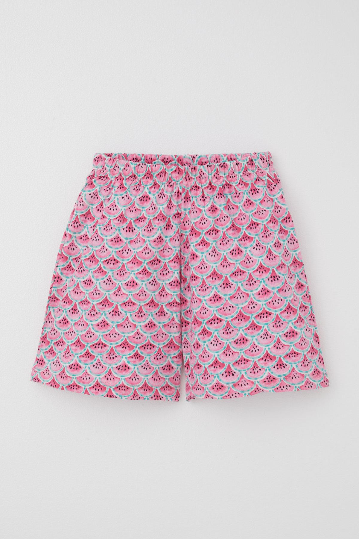 Breeze Kız Çocuk Şortlu Pijama Takım Karpuz Dilim Desenli Pembe (4-8 Yaş)