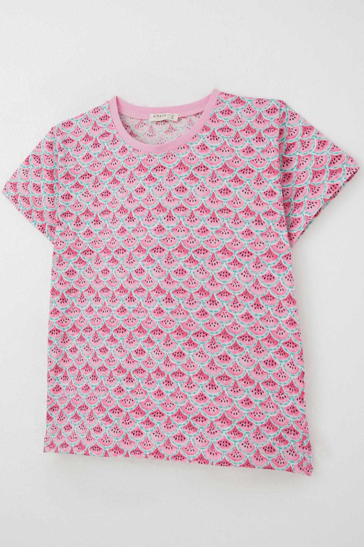 Breeze Kız Çocuk Şortlu Pijama Takım Karpuz Dilim Desenli Pembe (9-14 Yaş)